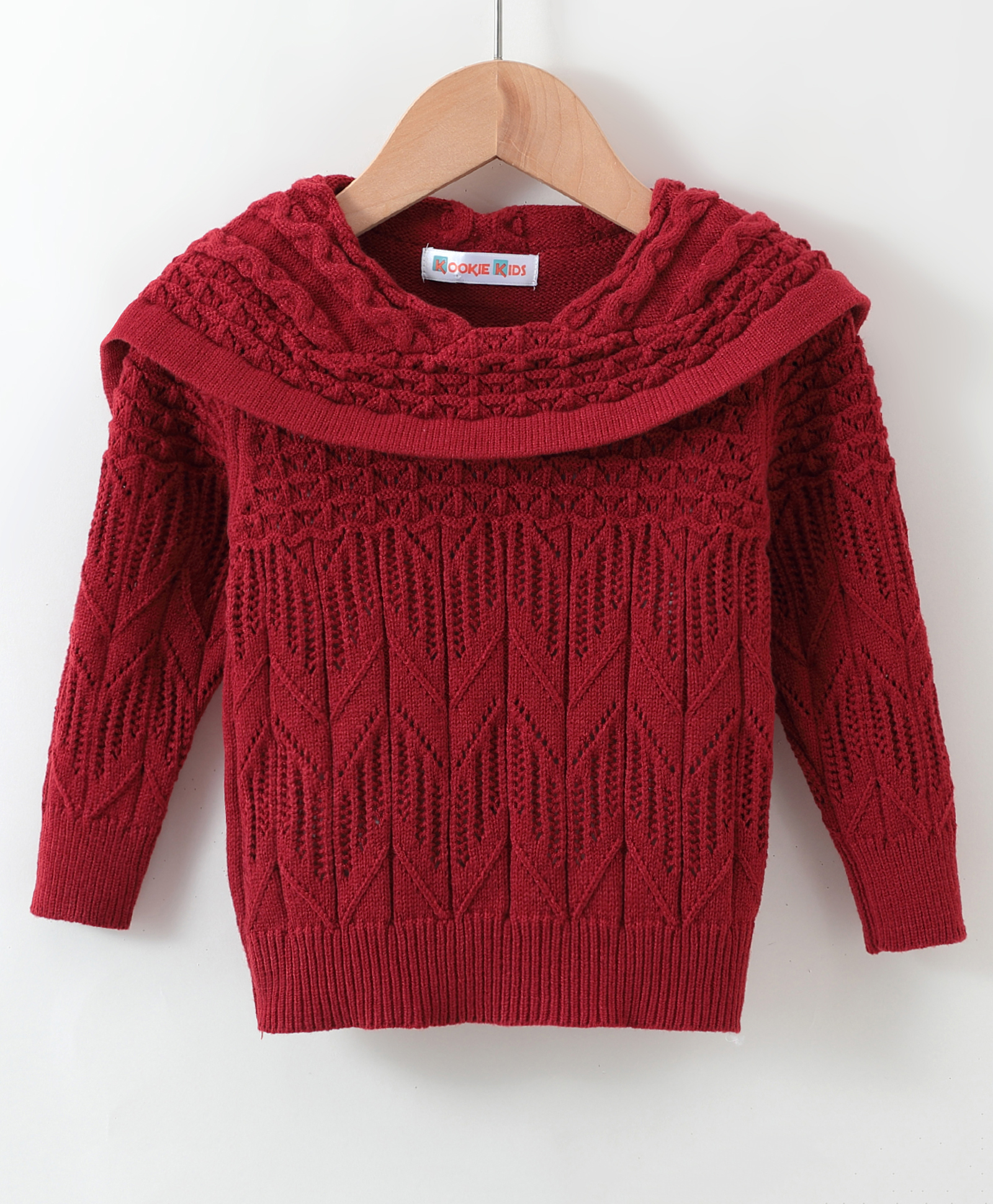 Kookie Kids Full Sleeves Pullover Sweater with Cable Knit Design - Red-image-23