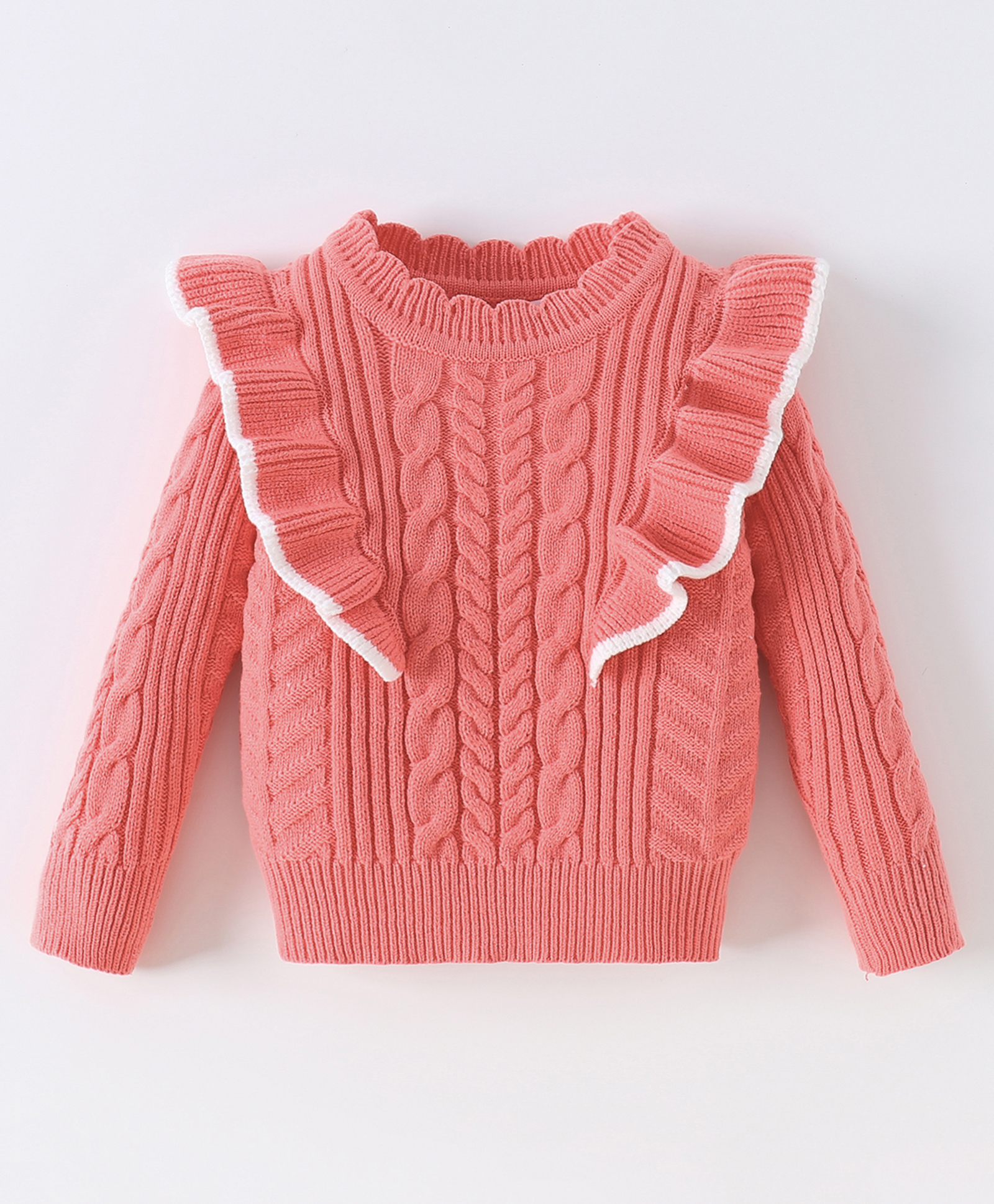 Kookie Kids Full Sleeves Pullover Sweater with Cable Knit Design- Pink-image-47