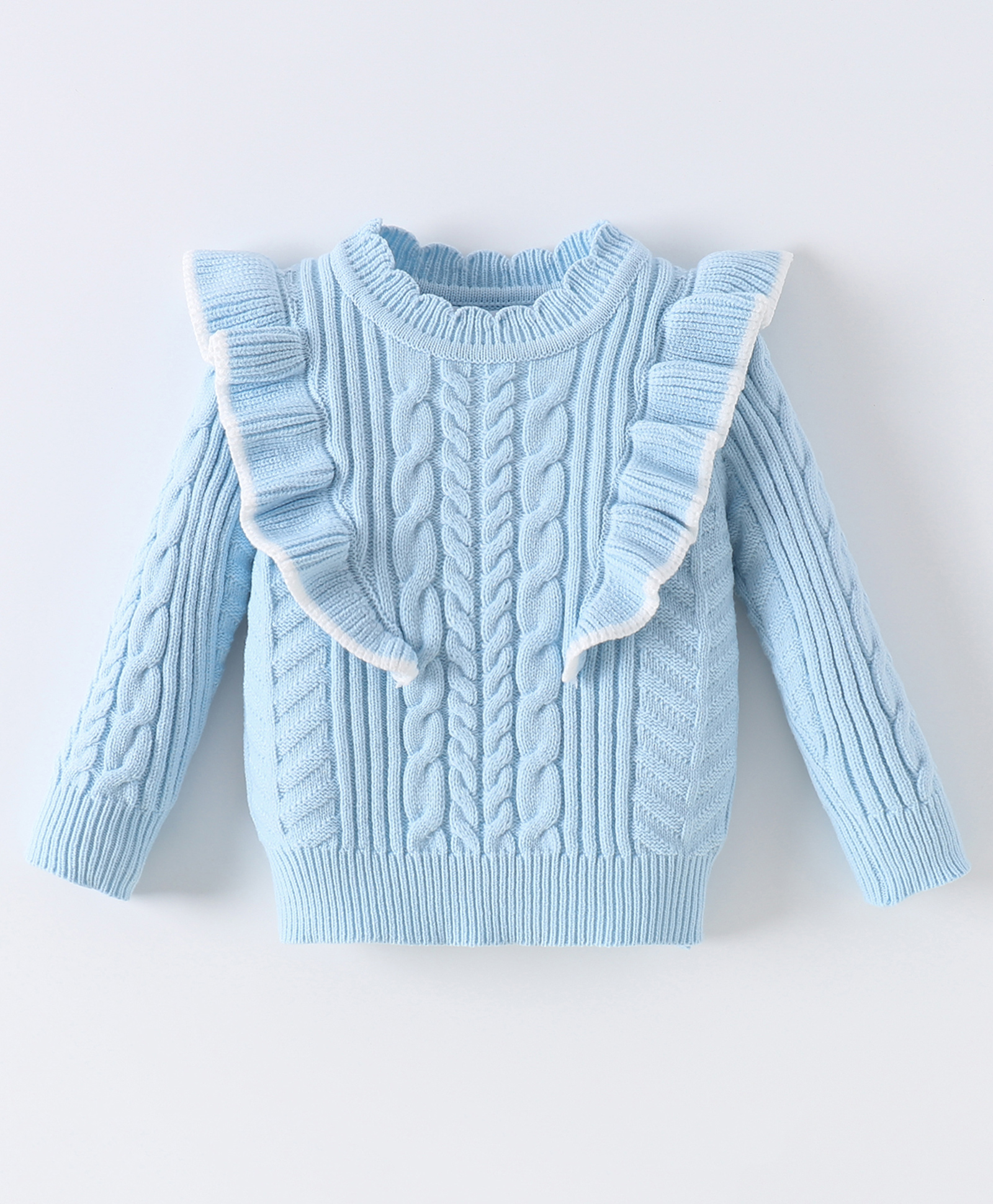 Kookie Kids Full Sleeves Pullover Sweater with Cable Knit Design- Blue-image-13