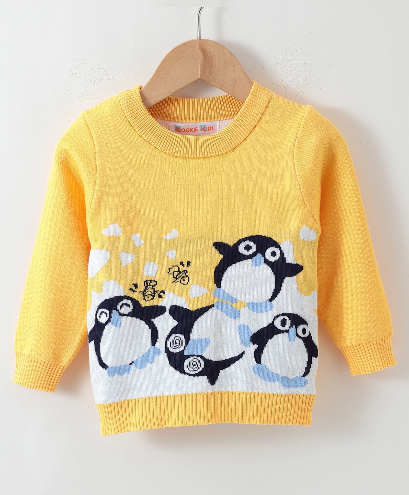 Kookie Kids Knit Full Sleeves Pullover Sweater with Text Design - Yellow-image-16