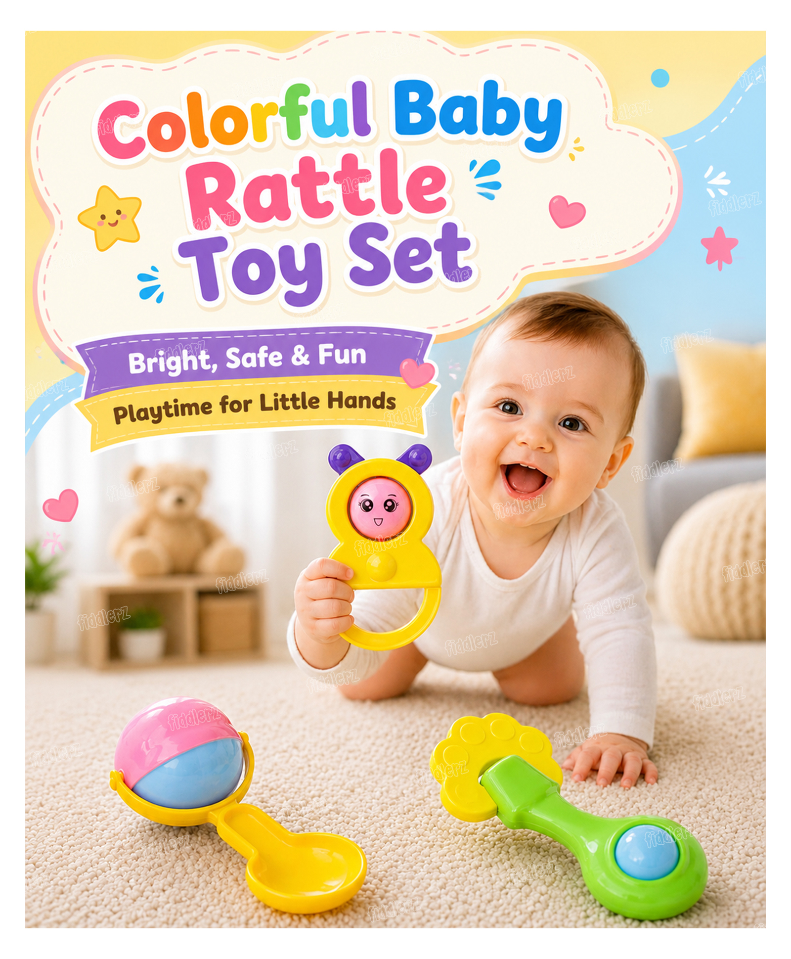 fiddlerz Toysire Rattle Set for Babies 0-6 Months New Born Rattle and Teether Toys for Baby Toys- Pack of 3-picture-20