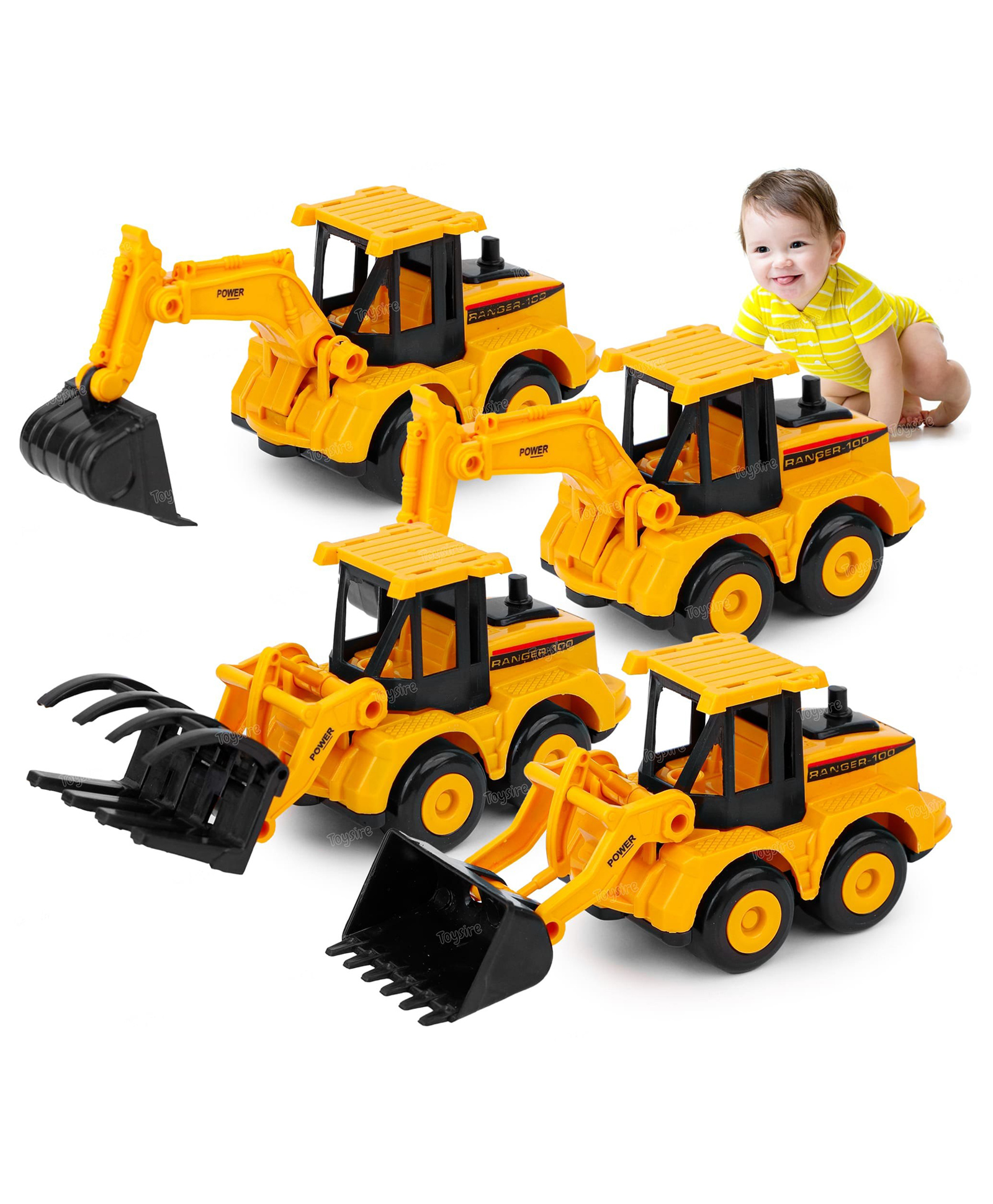 Toysire Construction Trucks playset Pack of 4 Friction Powered Engineered Vehicles Toys for Kids-image-5