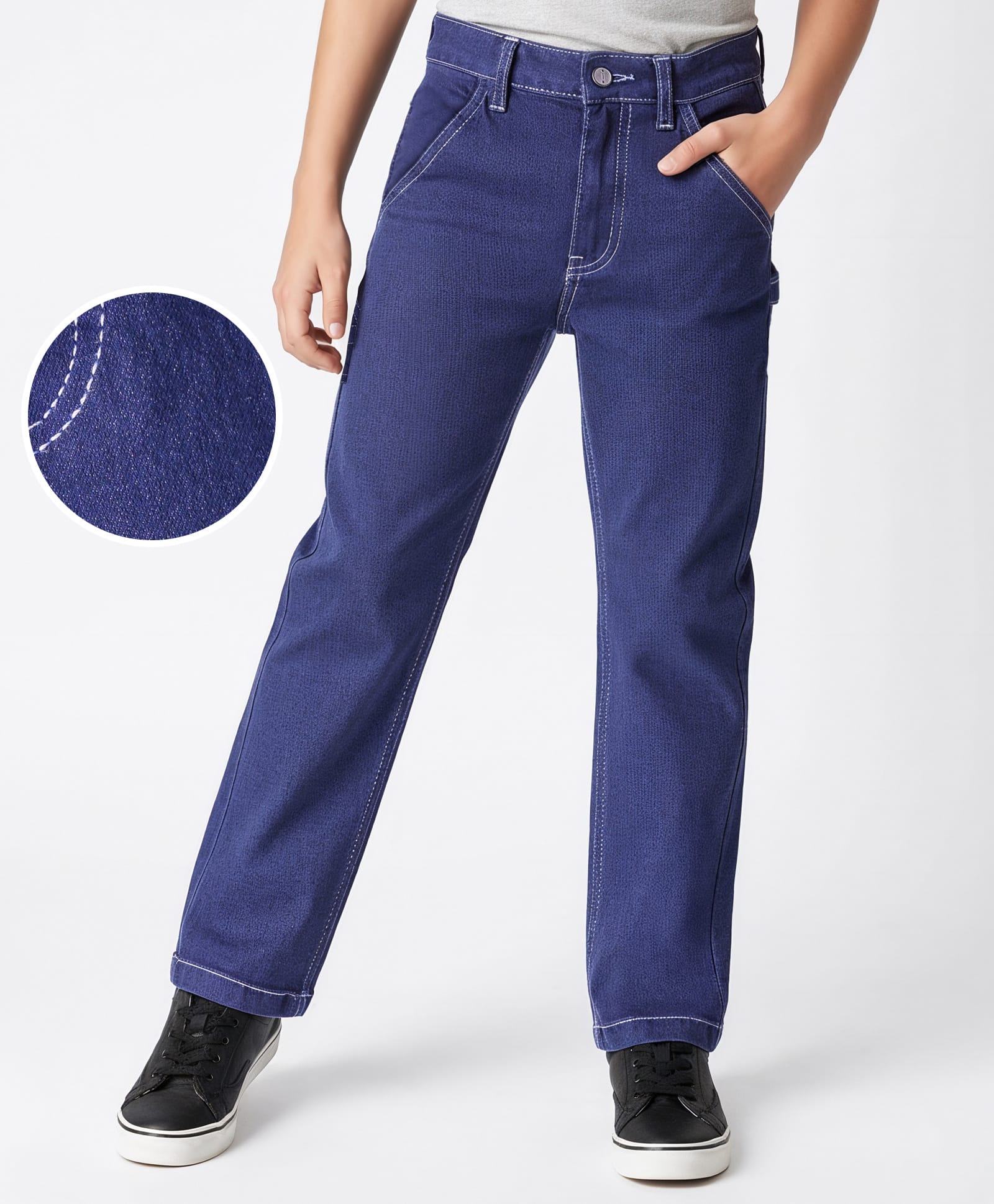 Arias Cotton Stretch Over Dyed Full Length Jeans - Navy Blue-image-31