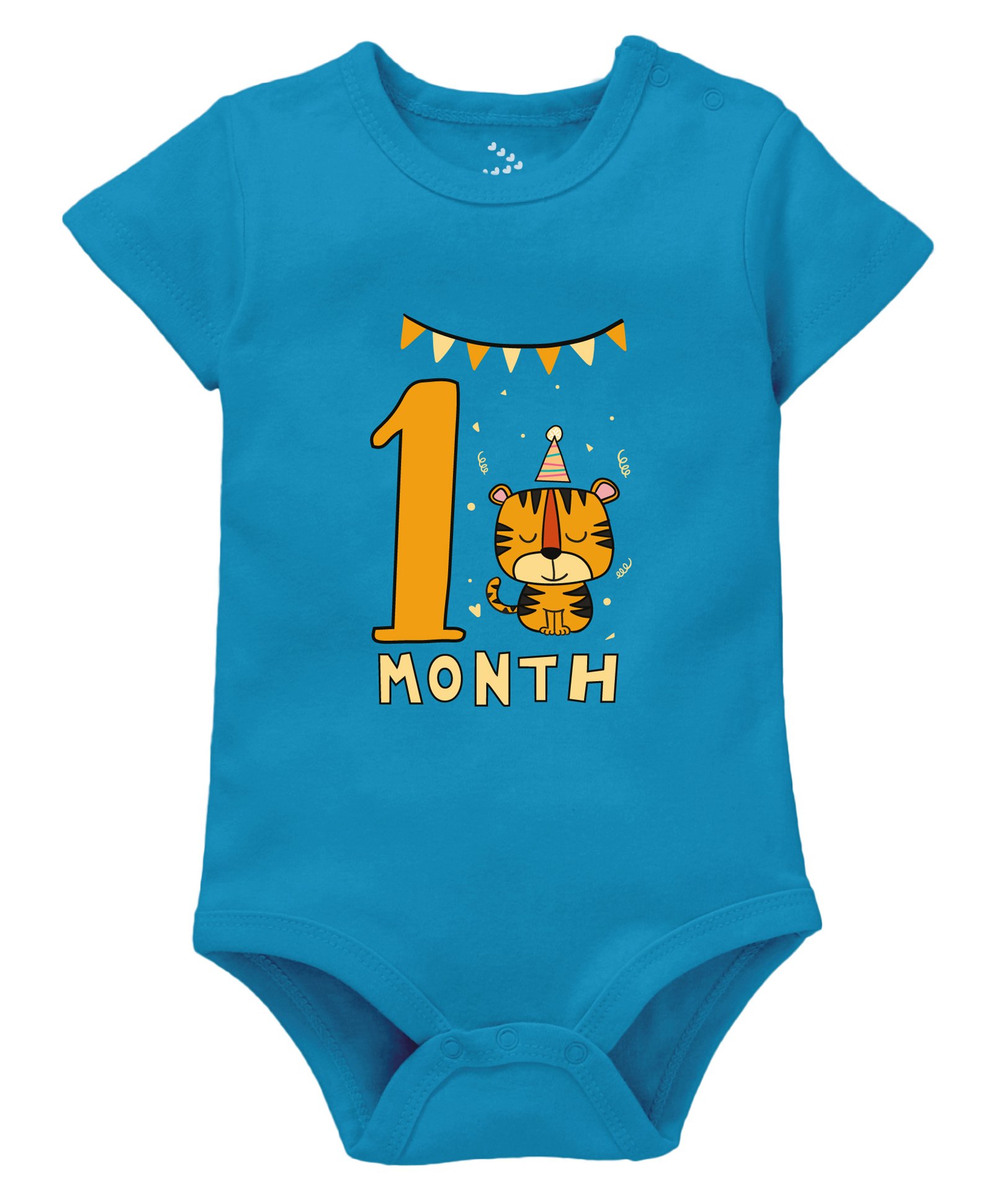 Zeezeezoo Monthly Birthday Theme Half Sleeves 1 Month Birthday   Baby Tiger Printed Onesie - Blue-picture-7