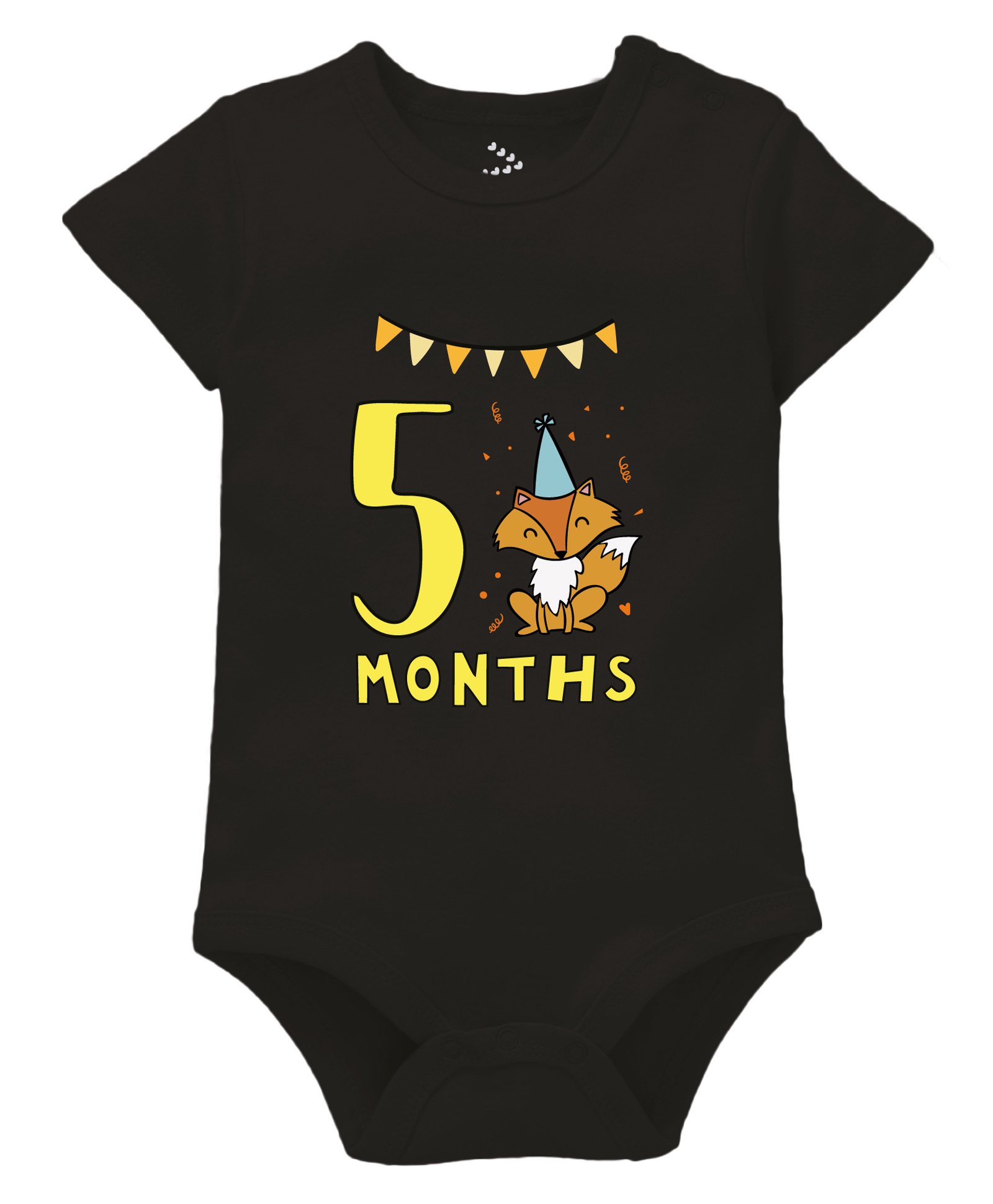 Zeezeezoo Monthly Birthday Theme Half Sleeves 5 Month Birthday Animal Printed Baby Onesie - Black-picture-5