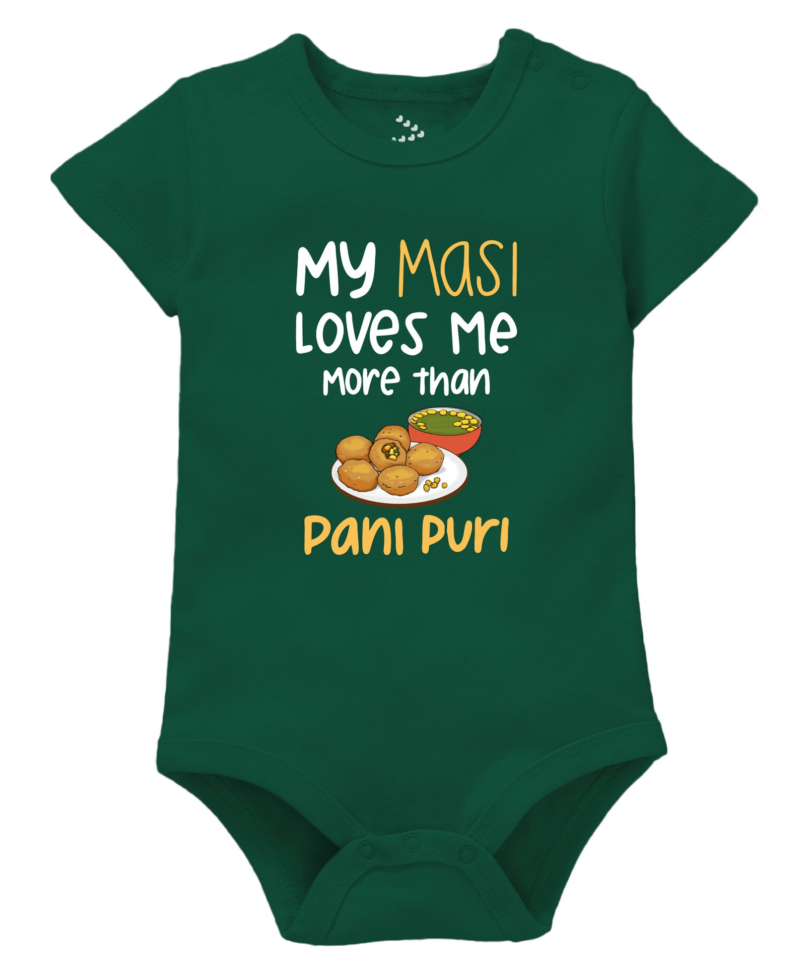 Zeezeezoo  Half Sleeves Family Theme My Masi Loves Me More Than Panipuri Printed Onesie - Forest Green-picture-9