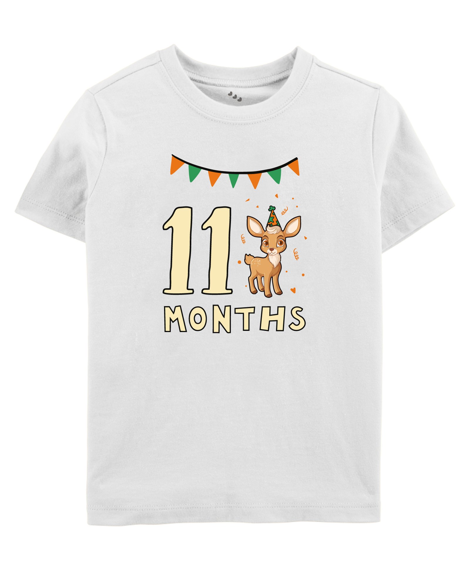 Zeezeezoo Monthly Birthday Theme Half Sleeves 11 Month Birthday Animal Printed T-Shirt - White-picture-31