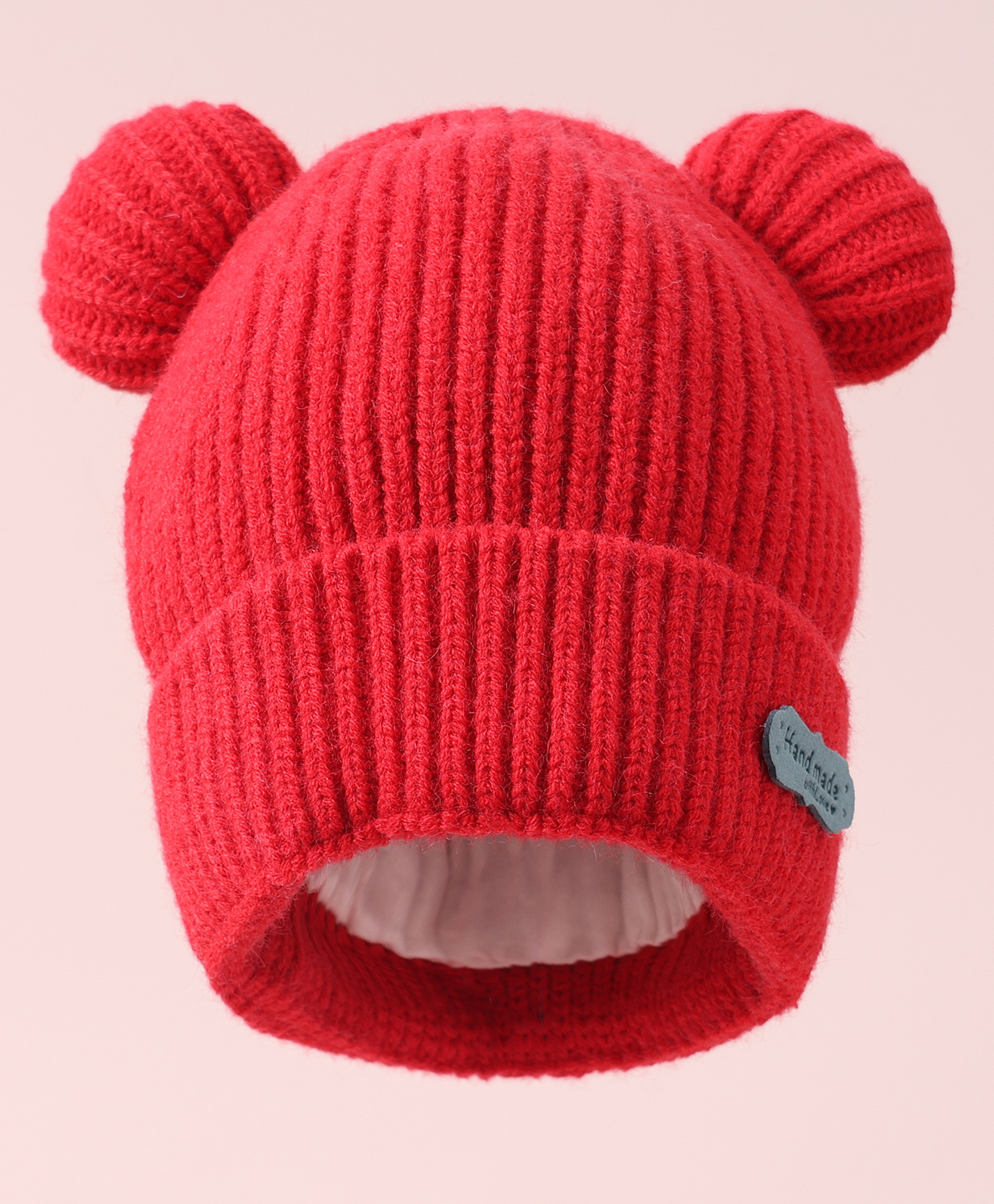 pine kids Kookie Kids Cable Knit Design Woollen Cap with Pom Pom Red - Diameter 13 cm-picture-19