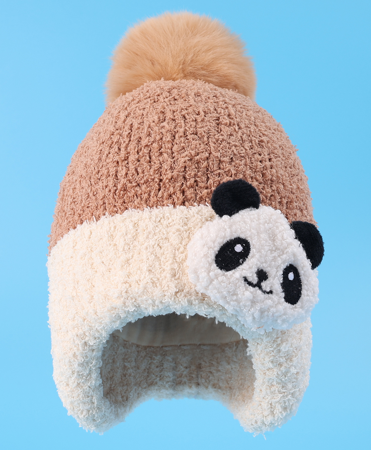 Babyhug Woolen Cap With Pom Pom & Panda Applique - Light Brown-image-24