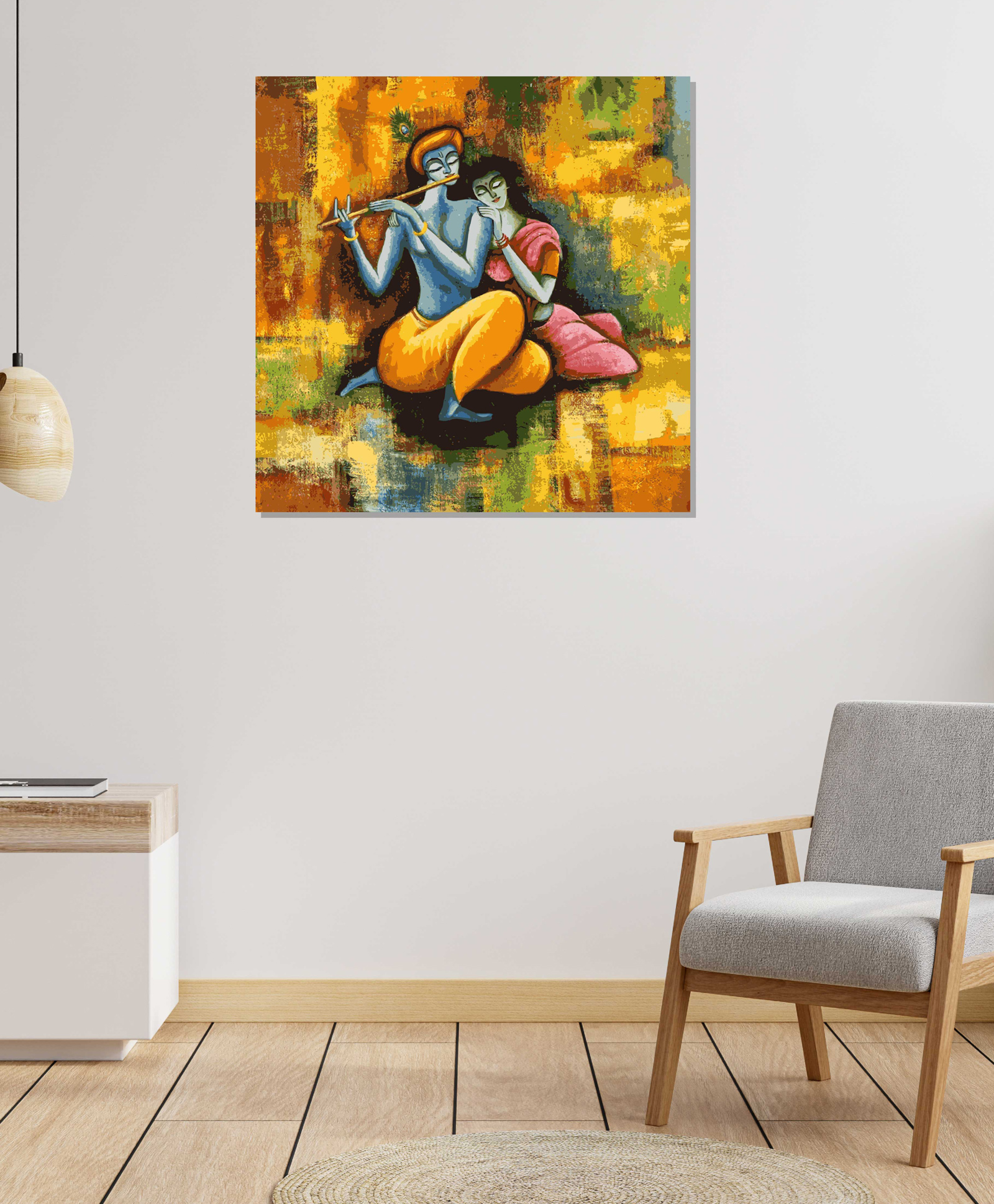Rangoli Radha Krishna Canvas Wall Painting On Cotton Stretched Canvas - L 46 x B 46 x H 5 cm-image-31