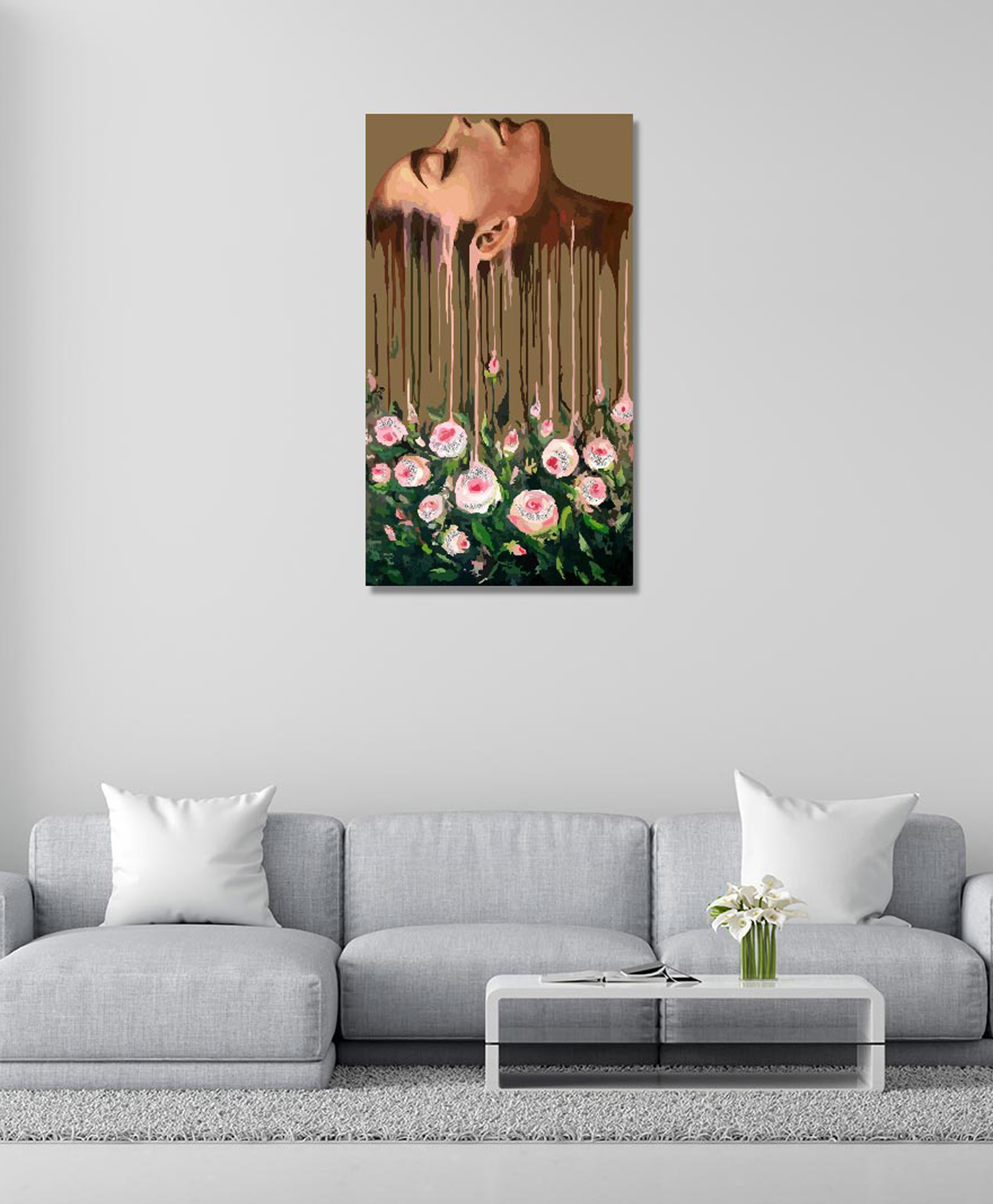 Rangoli Stretched Brain Rose Canvas Wall Painting On Cotton Stretched Canvas - L 40 x B 61 x H 5 cm-image-33