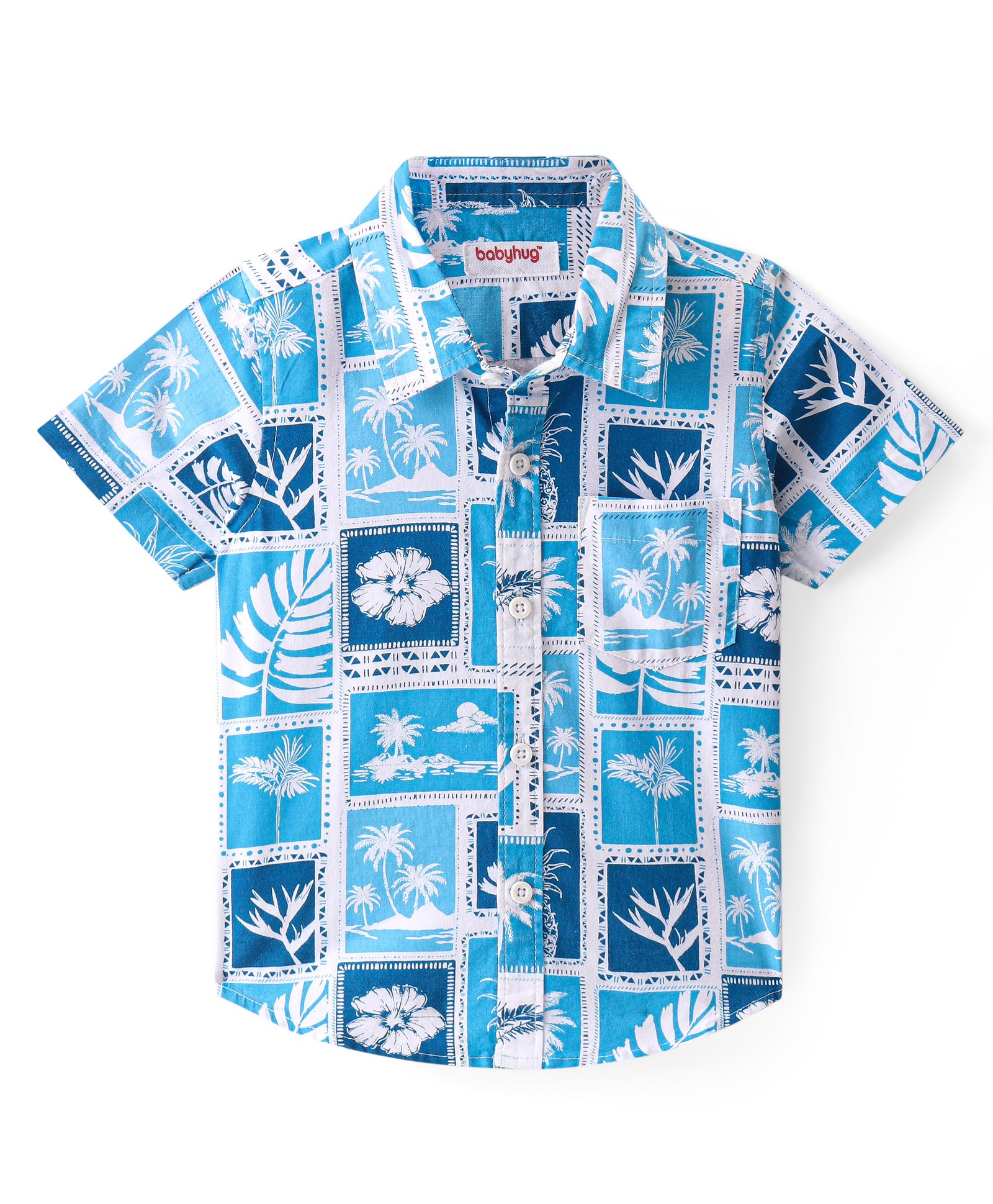 Babyhug Cotton Woven Half Sleeves Regular Collar Shirt With Tropical Theme Print - Blue-image-30