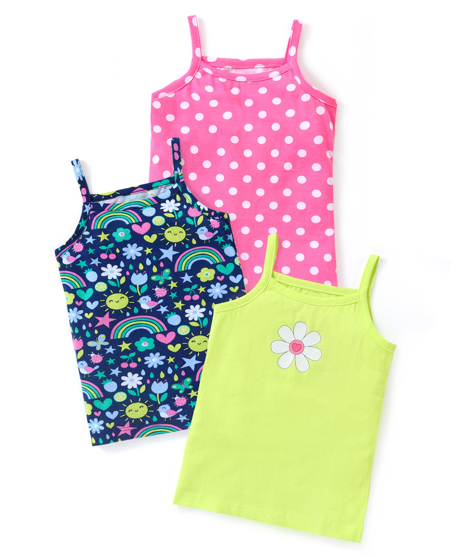 Babyhug 100% Cotton Knit Sleeveless Slip with Floral and Polka Dots Print Pack of 3 - Multicolor-picture-26