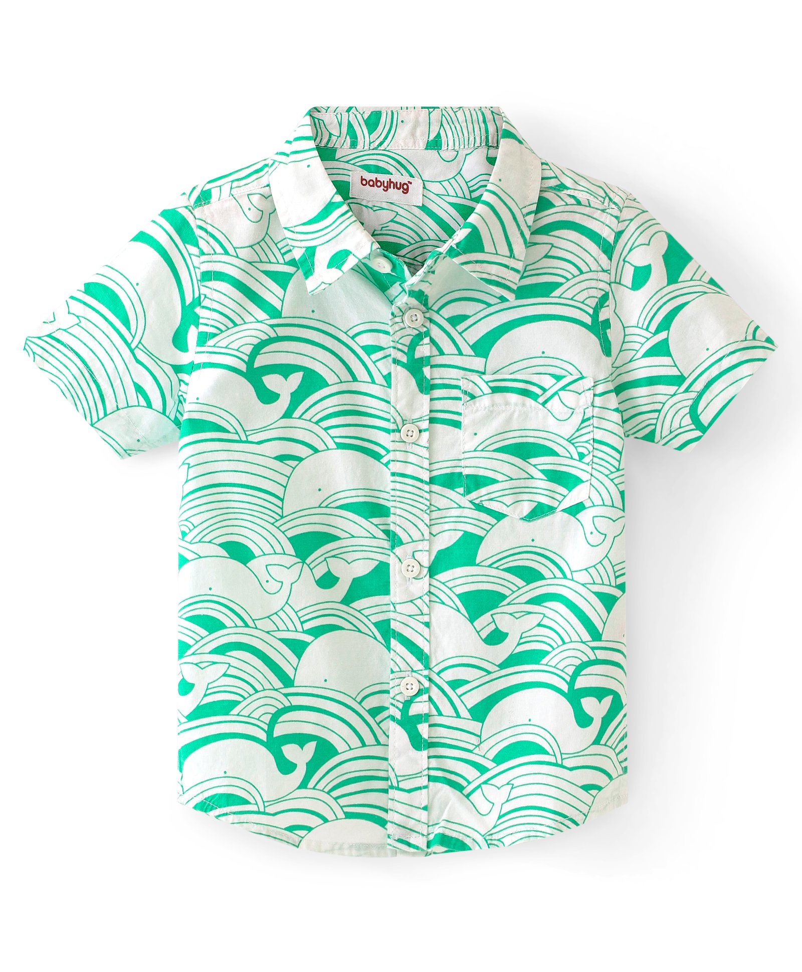 Babyhug Cotton Woven Half Sleeves Shirt With Whale Print - Green-picture-12