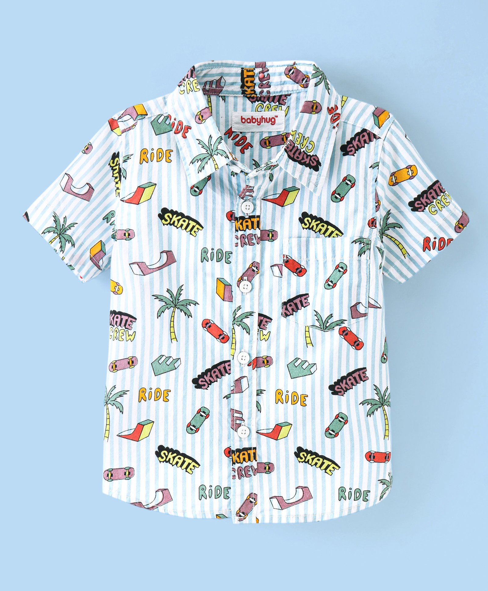 Babyhug Cotton Woven Half Sleeves Shirt With Palm Tree Print - Multicolor-image-39