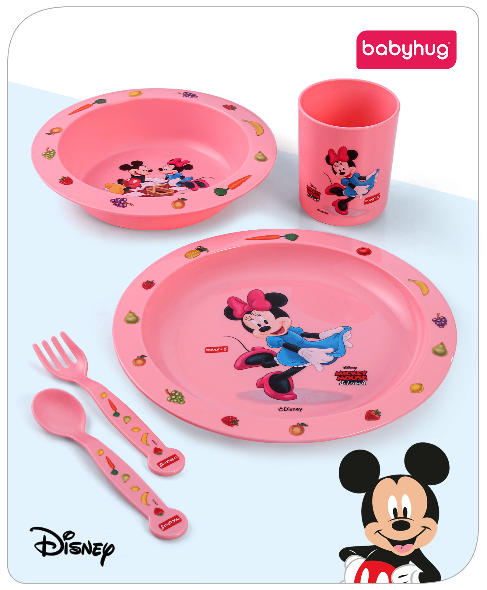 Babyhug Disney Feeding Set with Mickey Mouse & Friends Print - Pink-image-3
