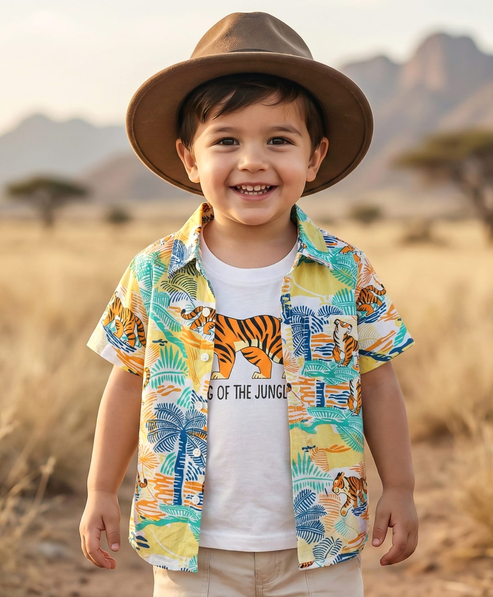 Babyhug Cotton Knit Half Sleeves Safari Theme Printed Shirt With Inner Tee - Teal Green