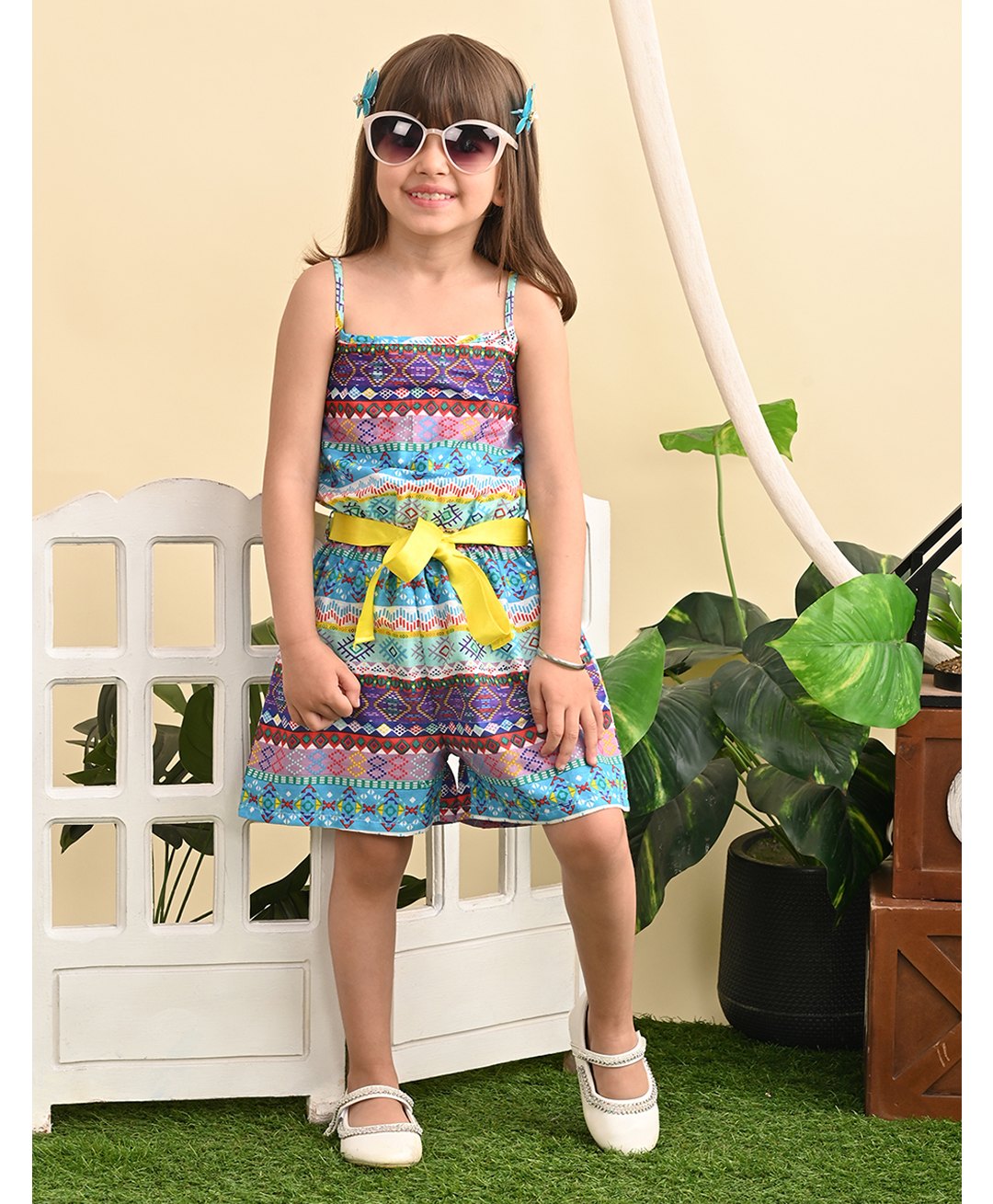 Superminis Sleeveless Aztec Printed Jumpsuit With Belt - Sky Blue-image-8