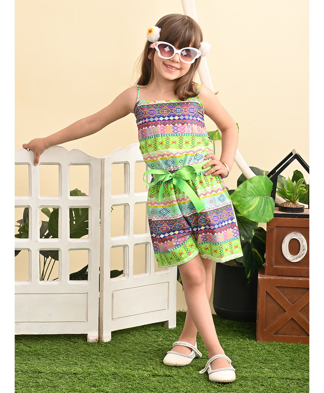 Superminis Sleeveless Aztec Printed Jumpsuit With Belt - Green-picture-20