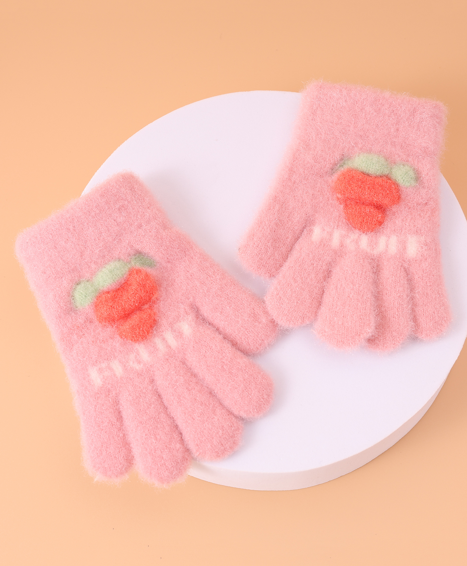 Babyhug Woollen Gloves with Fruit Print - Peach-image-23