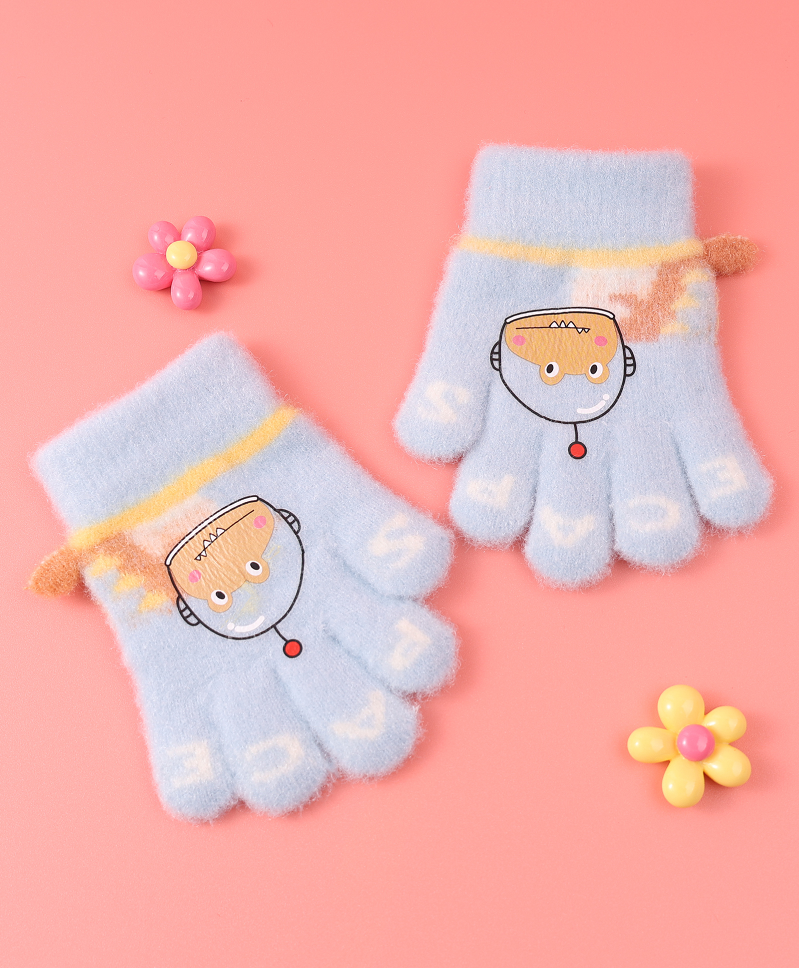 Babyhug Woollen Gloves with Crocodile Print - Sky Blue-image-9