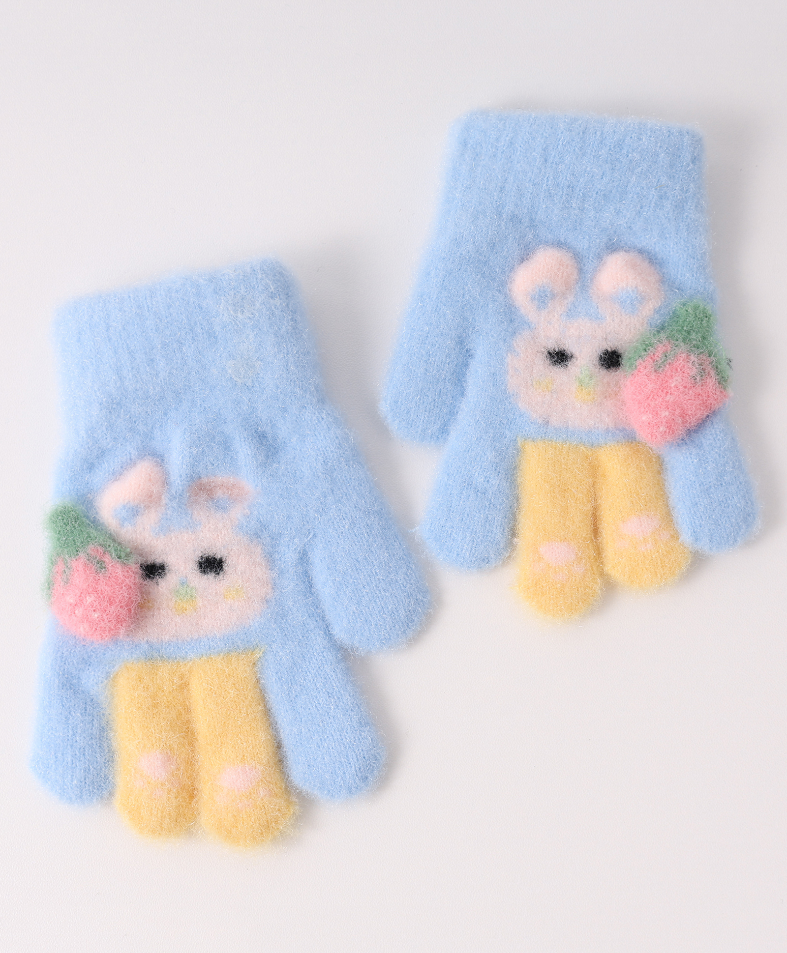 Babyhug Woollen Gloves with Bunny Print - Blue-image-24