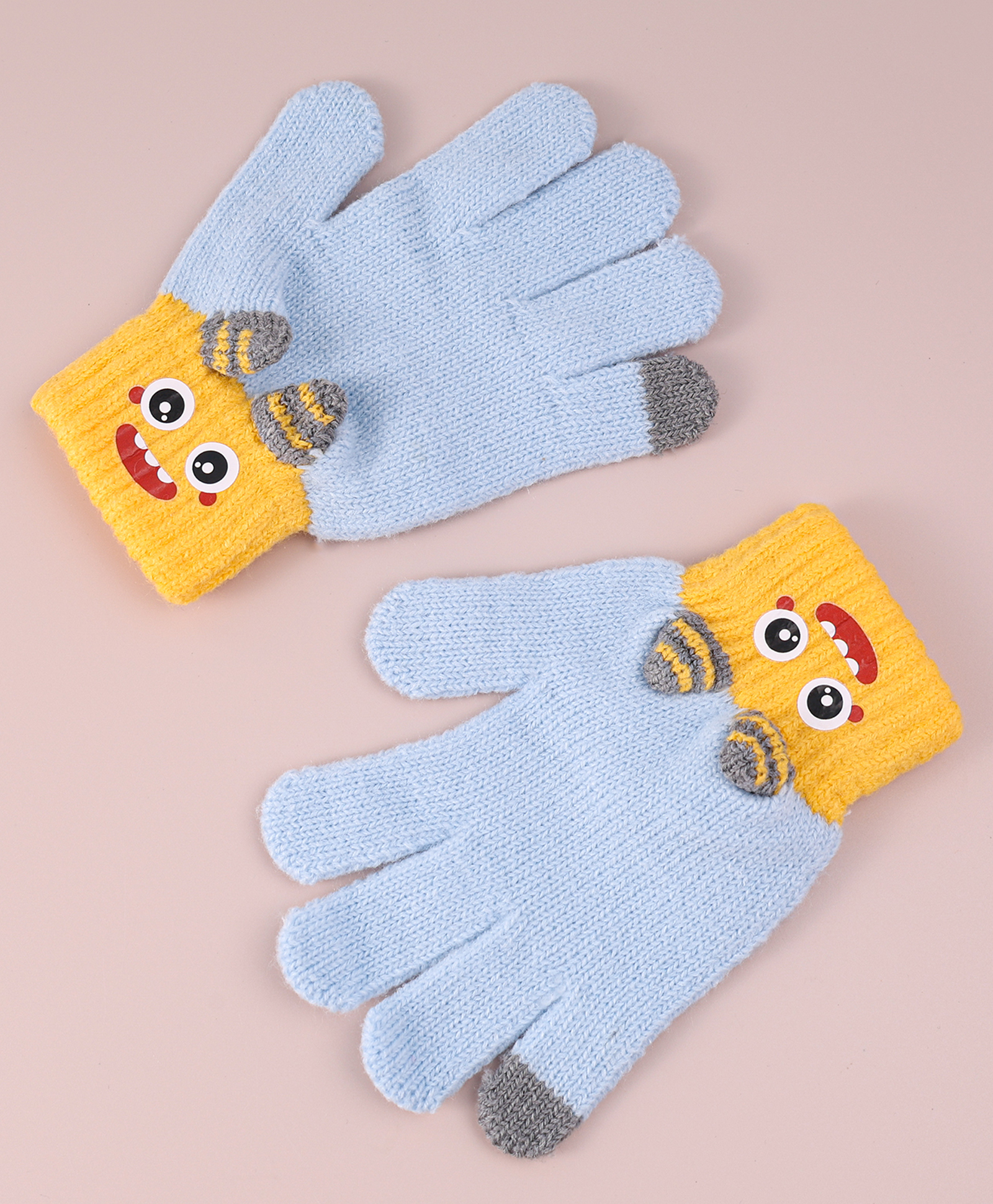 Babyhug Woollen Gloves with Cartoon Print - Light Blue