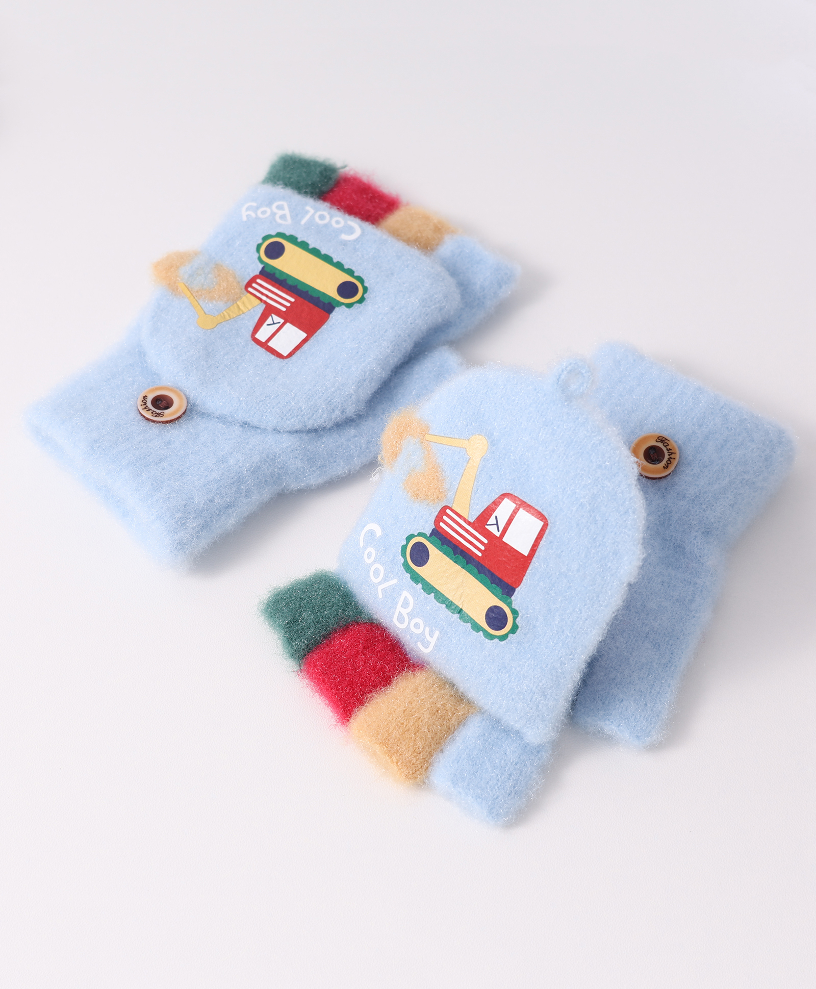 Babyhug Woollen Gloves with Vehicle Print - Light Blue-image-38