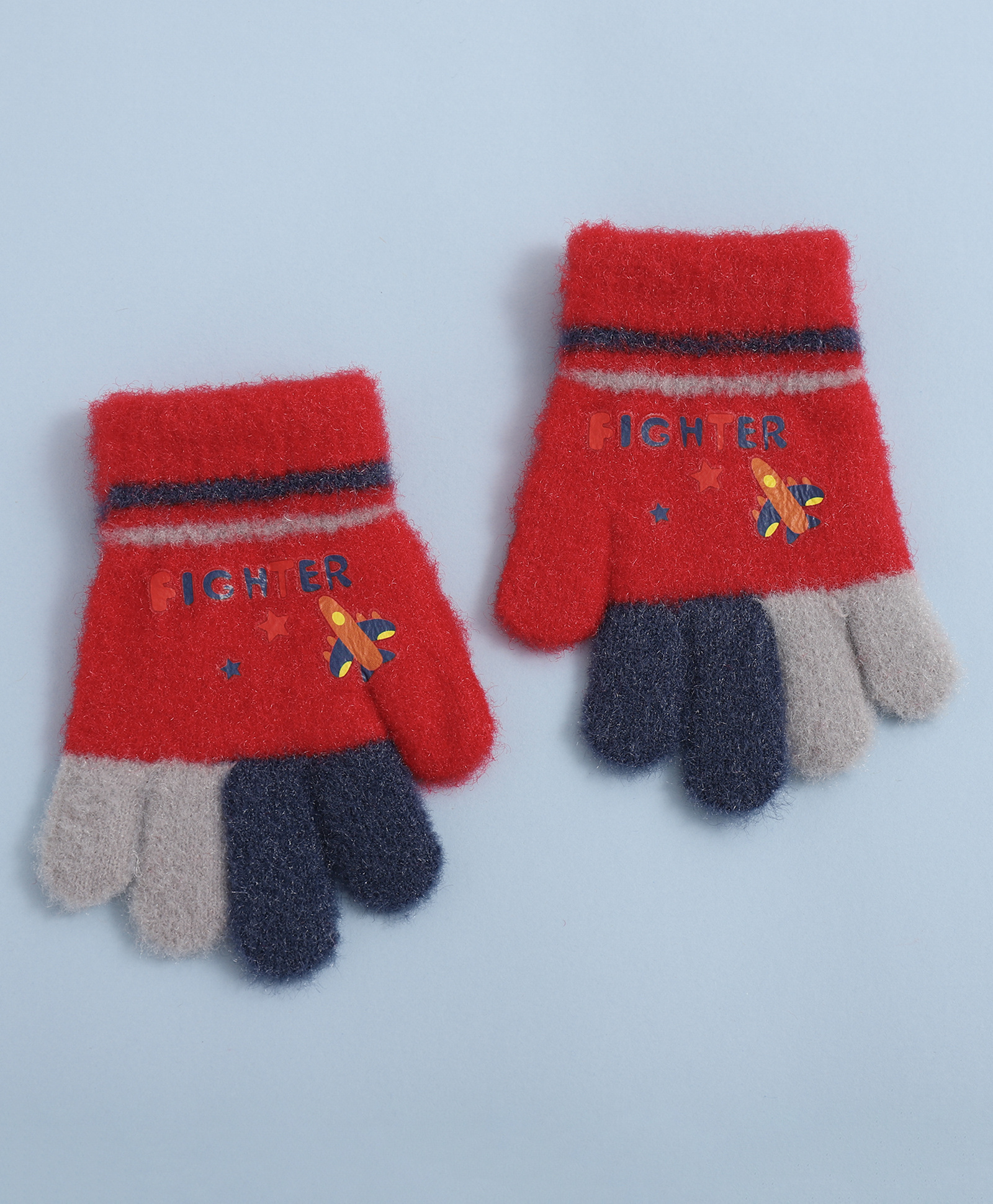 Babyhug Woollen Gloves with Airplane & Star Print - Red-picture-11