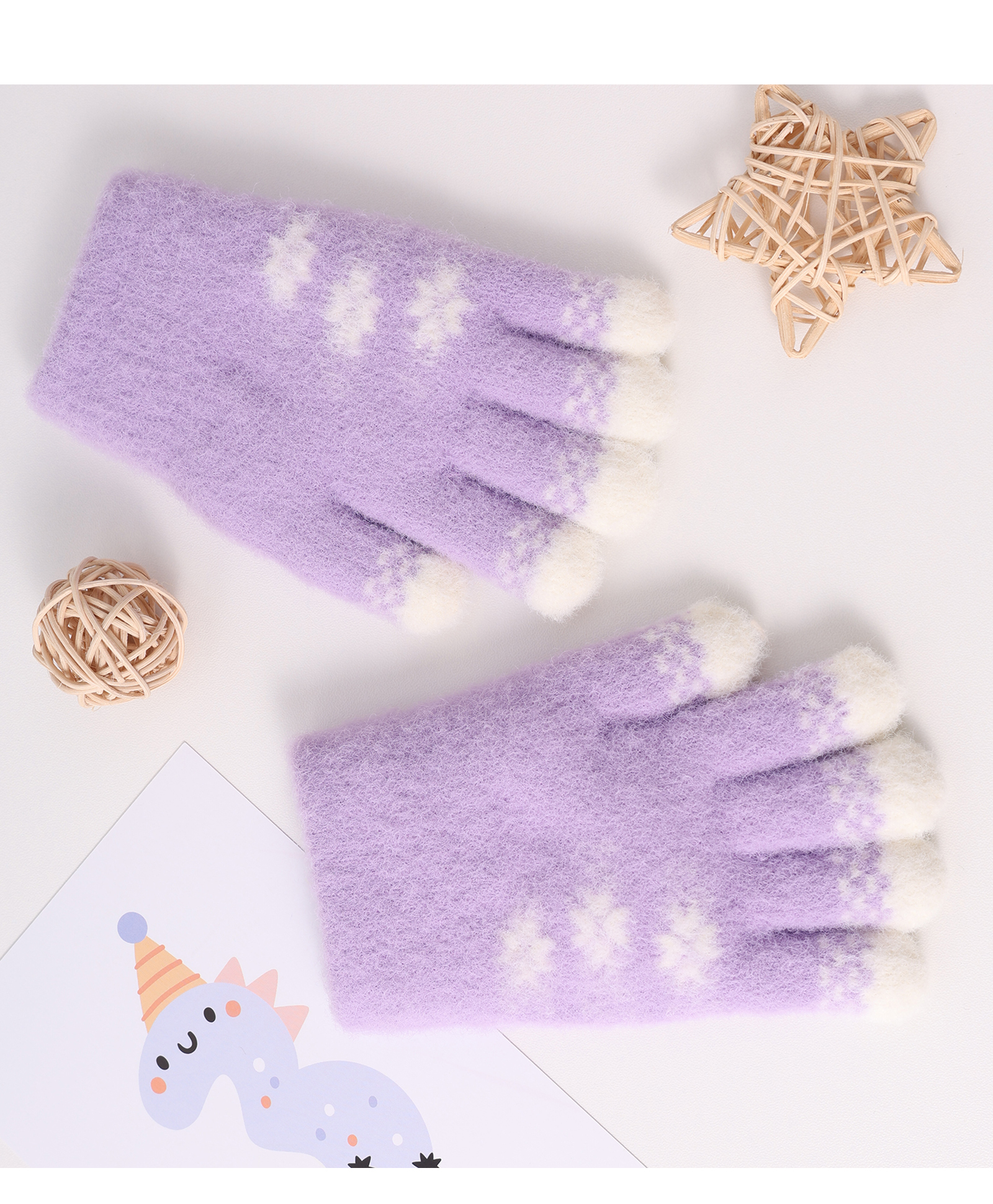 Babyhug Woollen Gloves with Floral Design - Lavender