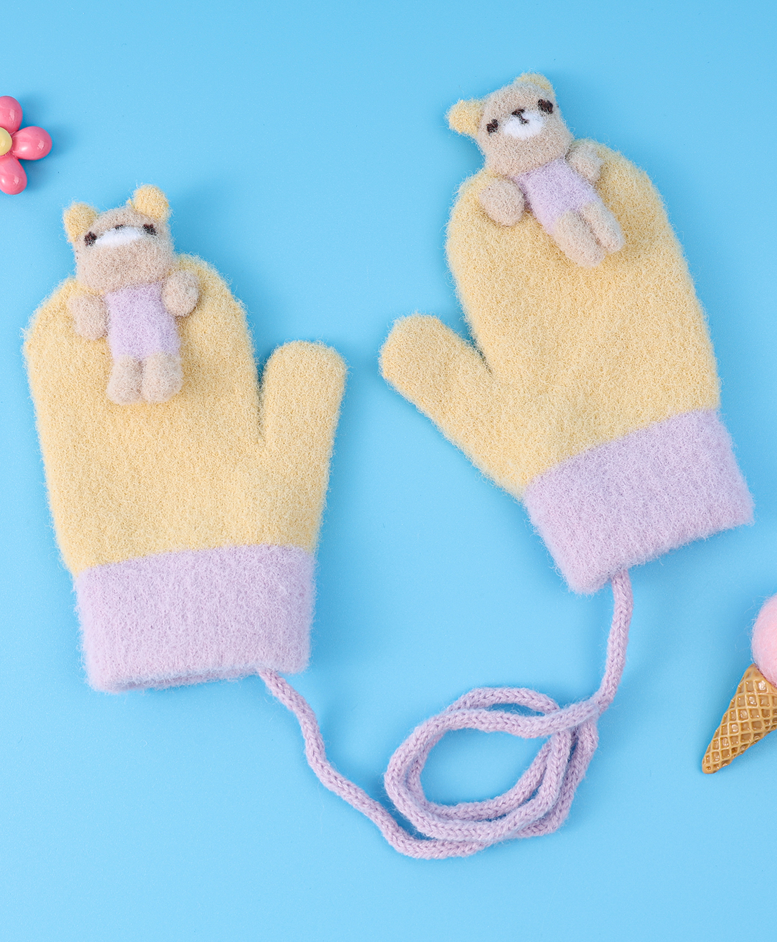 Babyhug Woollen Gloves with Bear Applique - Yellow