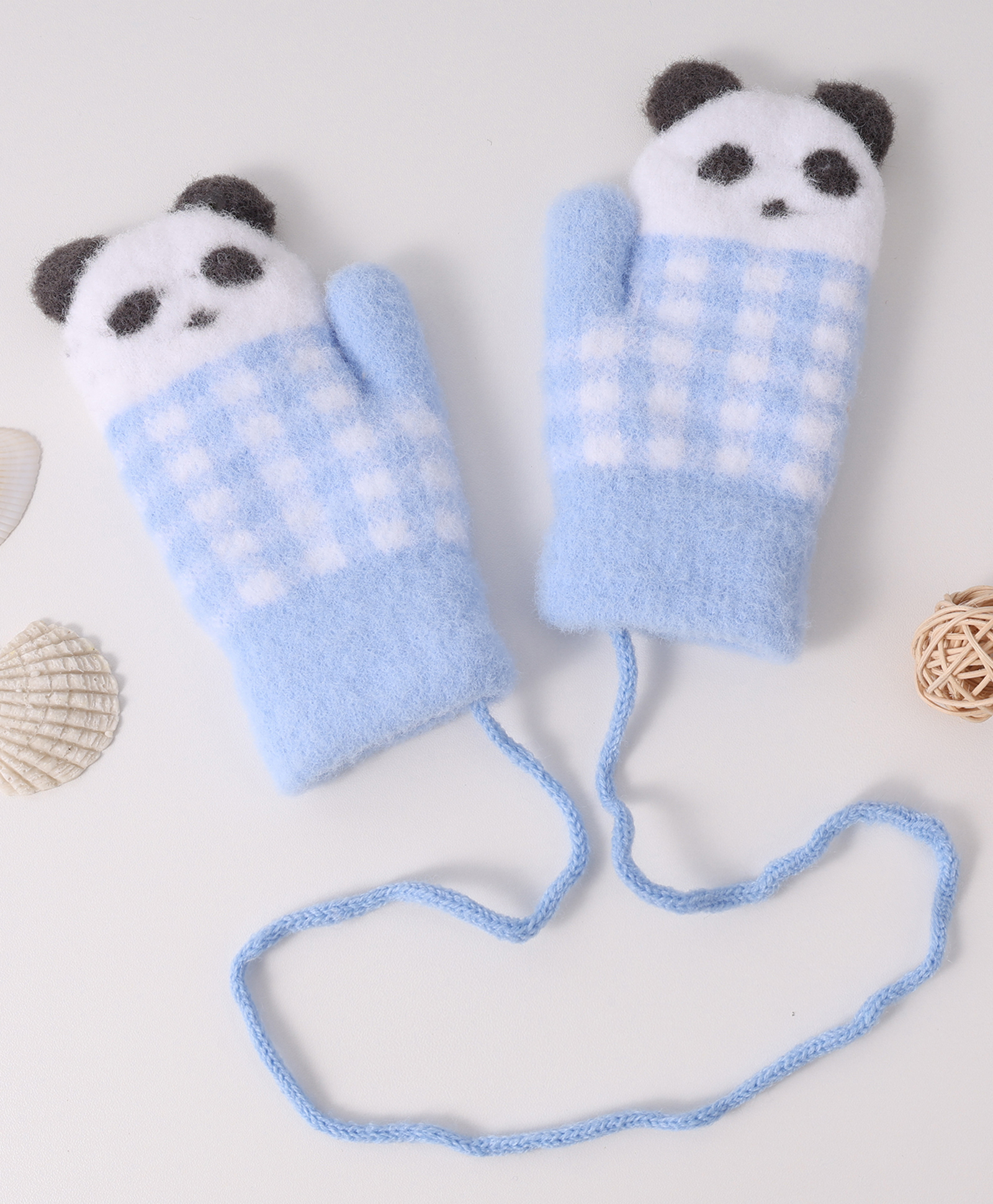 Babyhug Woollen  Gloves with Panda Design - Blue