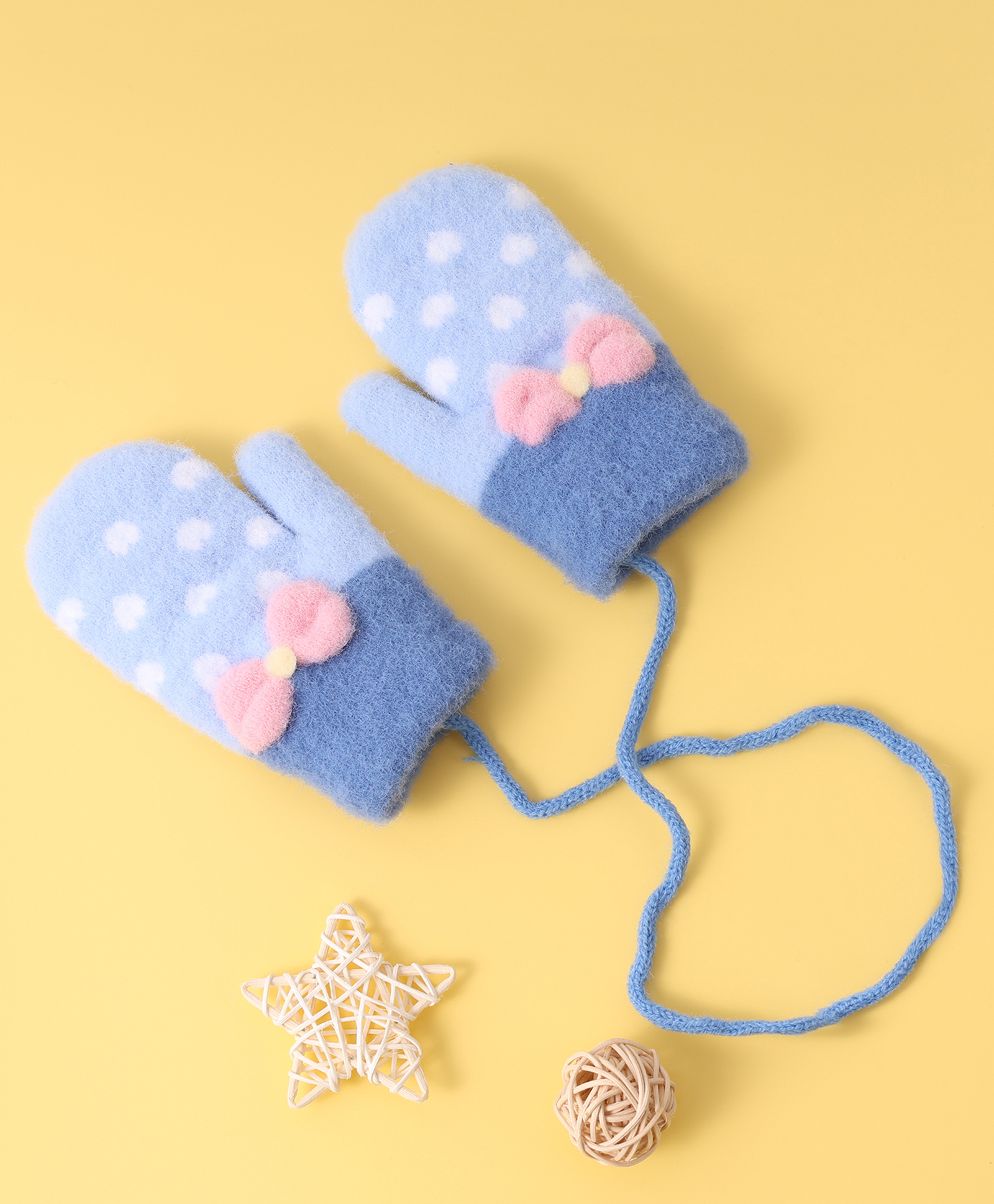 Babyhug Woollen Gloves with Heart Design & Bow Applique - Blue