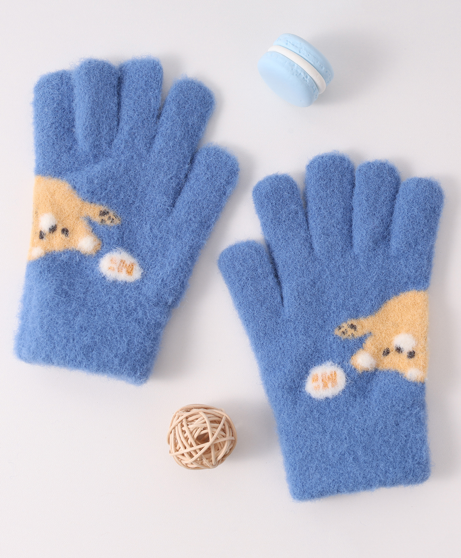 Babyhug Woollen  Gloves with Puppy Design -  Blue