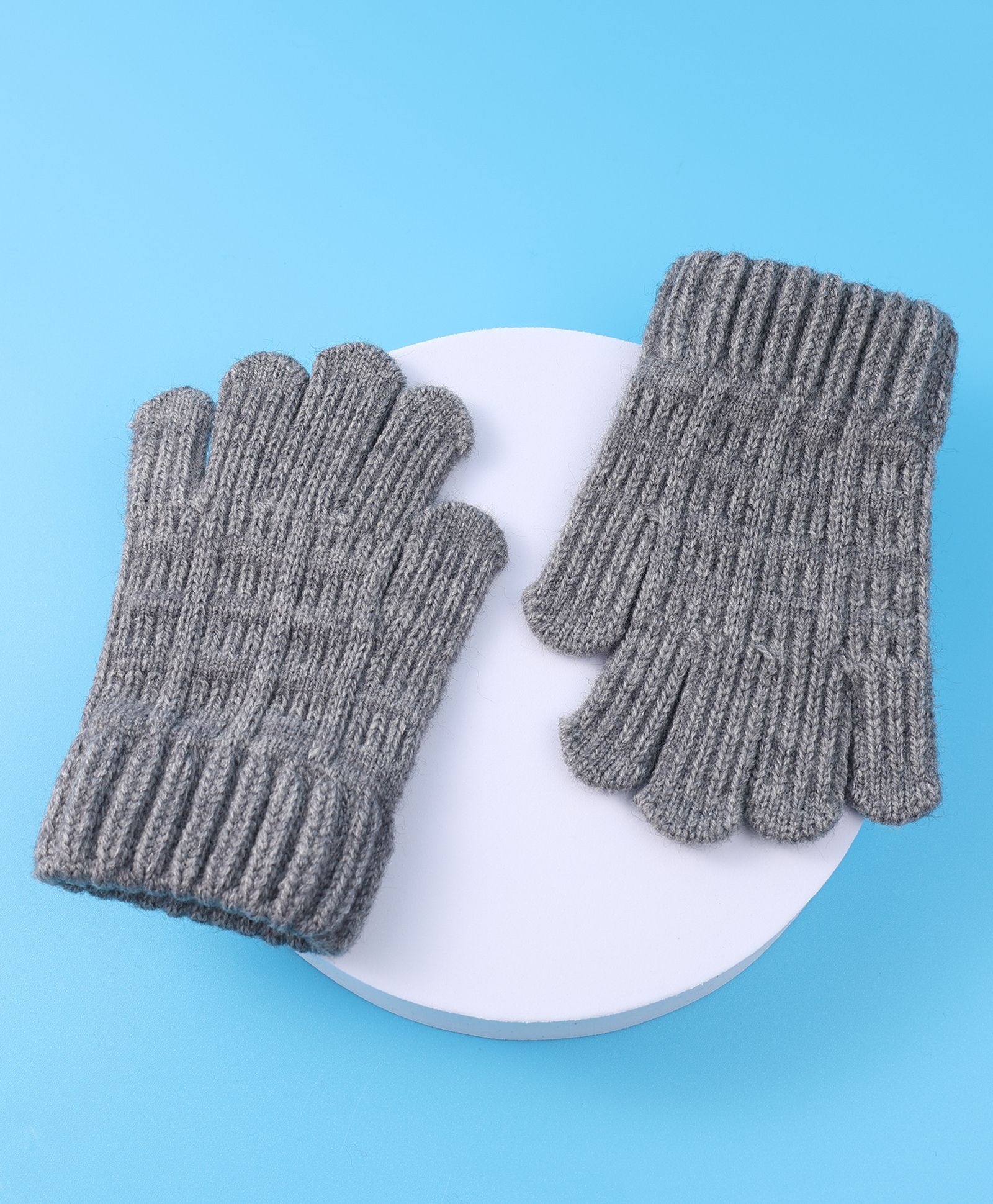 kookie kids Pine Kids Woollen Solid Colour Gloves Set With Cable Knit Design - Grey-picture-15