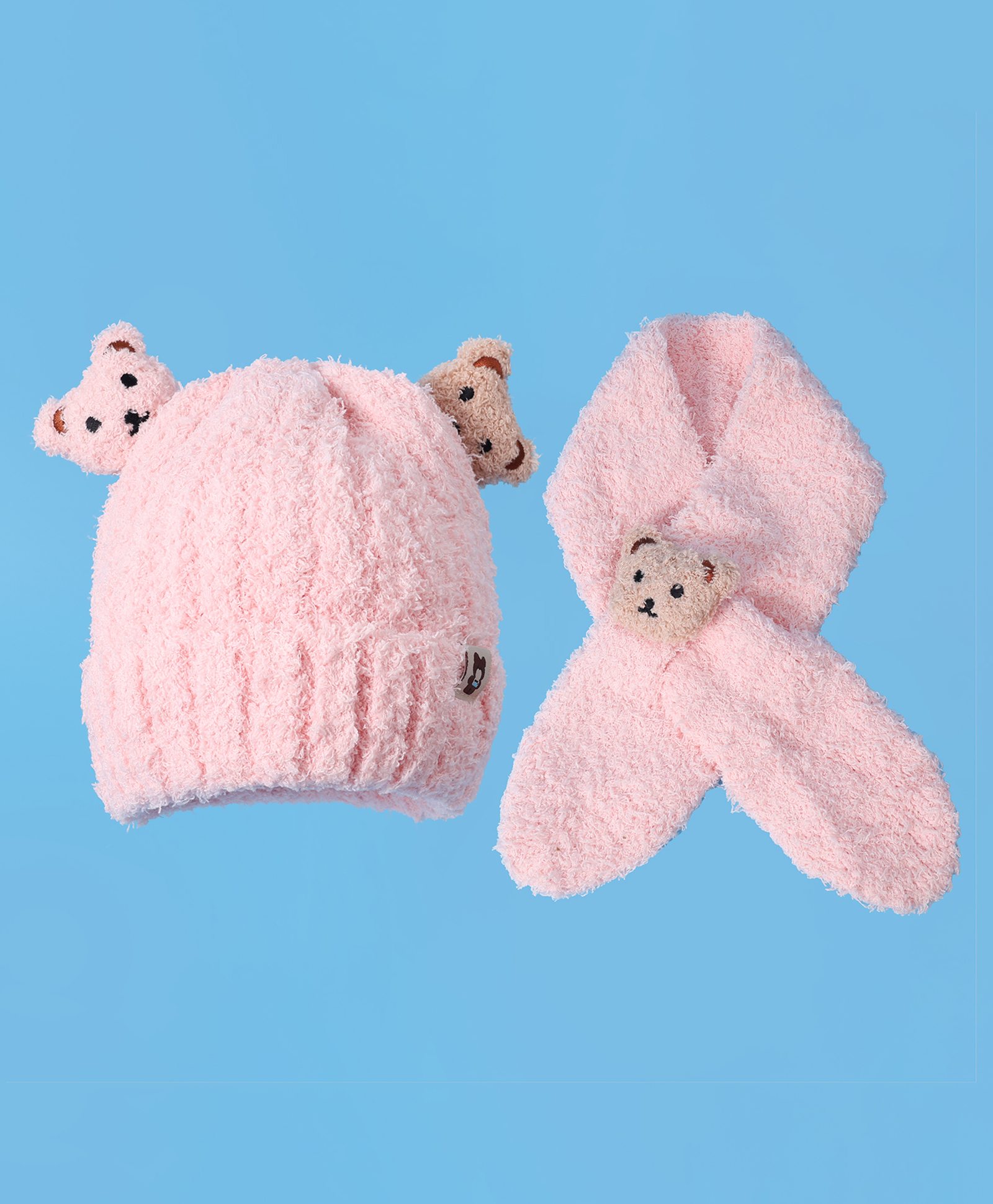 Babyhug Woollen Cap & Muffler Set with Bear Applique - Pink-image-31