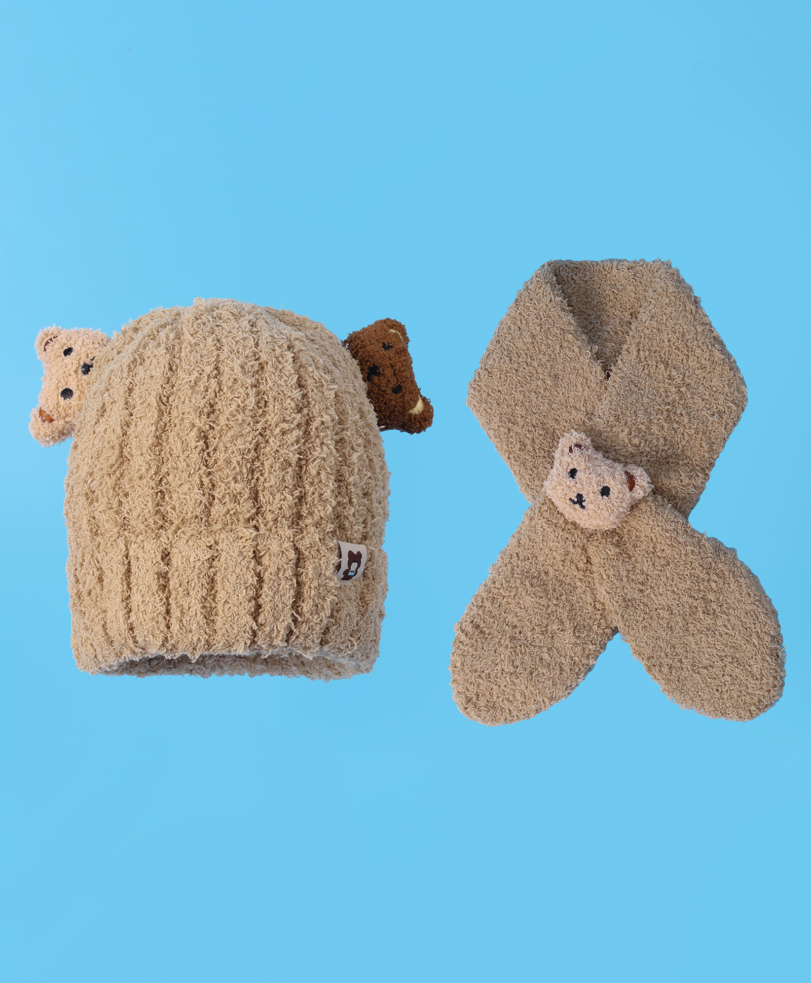 Babyhug Woollen Cap & Muffler Set with Bear Applique - Brown-picture-17