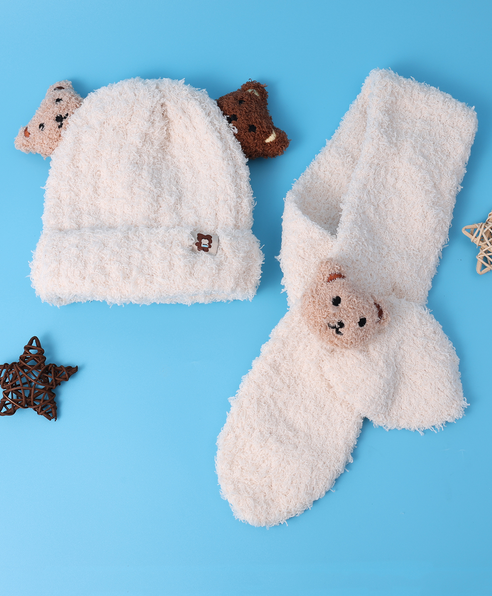 Babyhug Woollen Cap & Muffler Set with Bear Applique - Beige-image-21