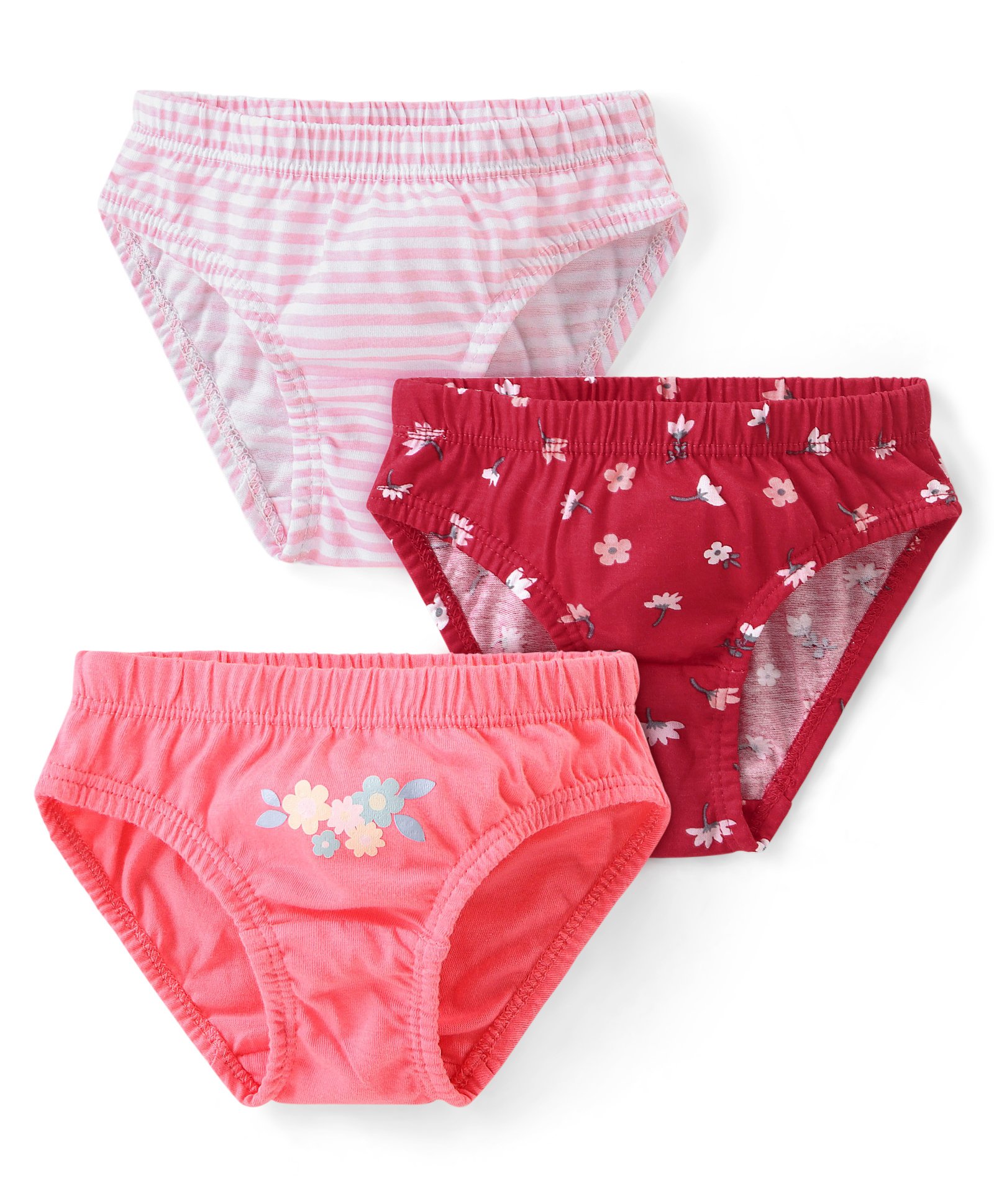Babyhug 100% Cotton Single Jersey Panties with Floral & Stripes Pattern Pack of 3 - Multicolor-image-2