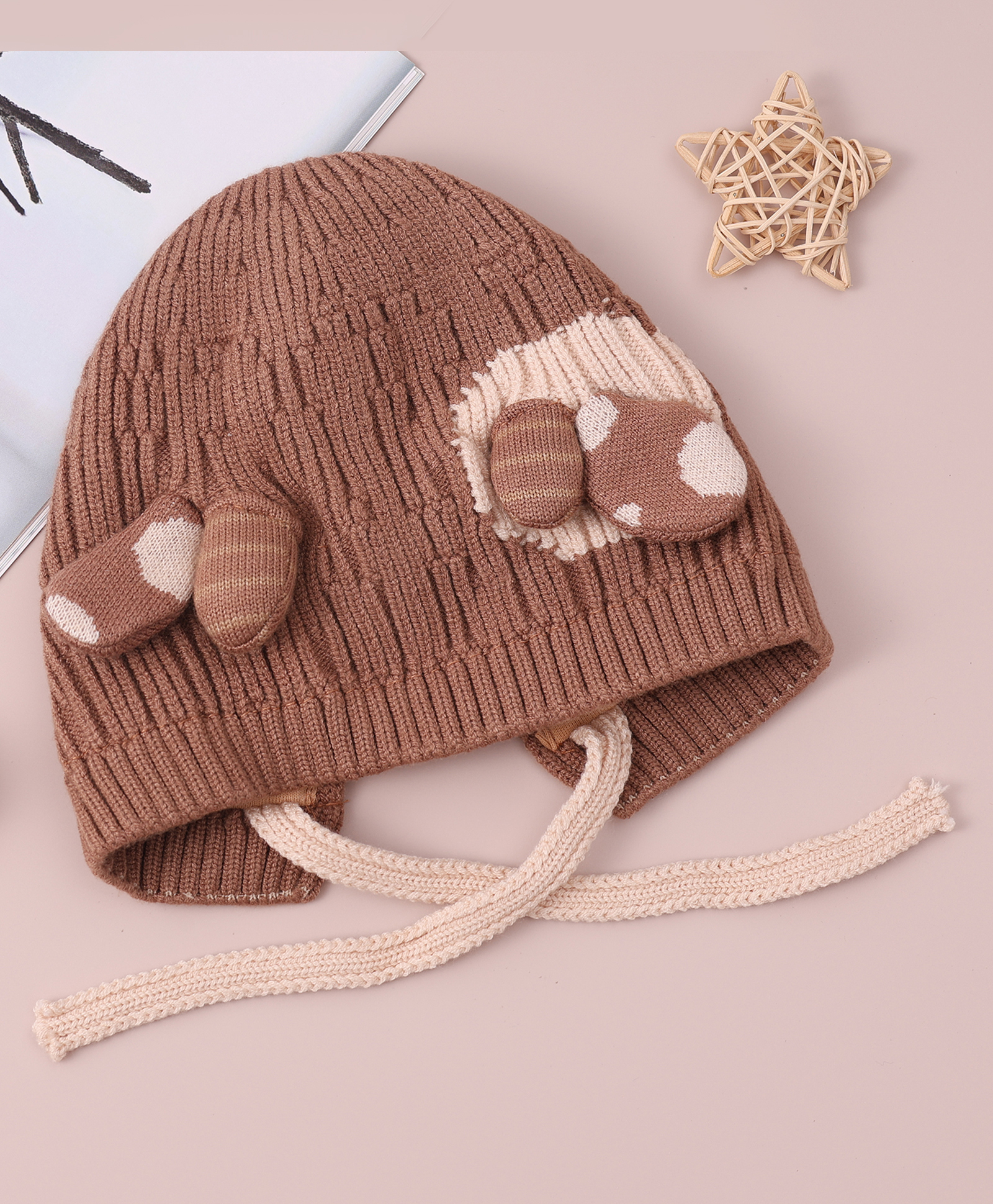 Babyhug Woolen Cap with Applique - Brown-picture-20