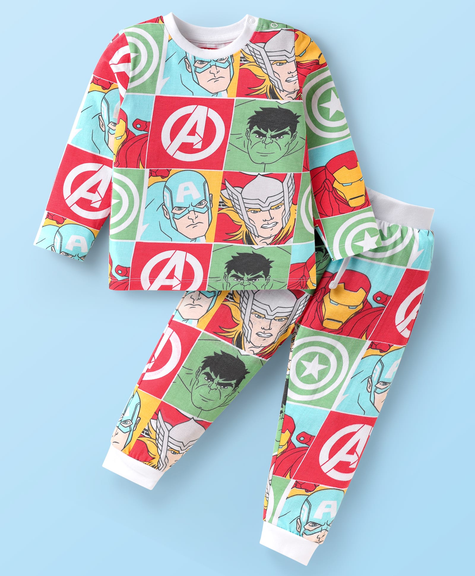 babyoye disney Babyoye Marvel Single Jersey Knit Full Sleeves Co-Ord Night Suit With Avengers Print - Multicolor-picture-15