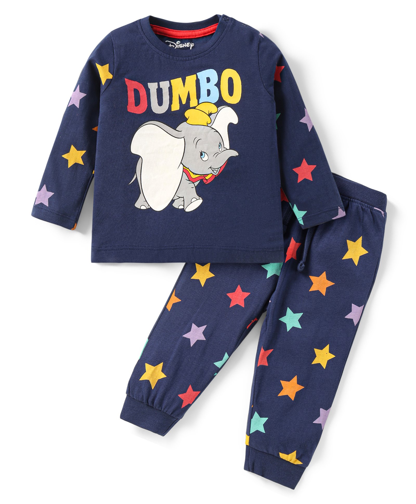 Babyoye Disney Single Jersey Knit Full Sleeves Night Suit With Dumbo Graphics - Navy Blue-image-29
