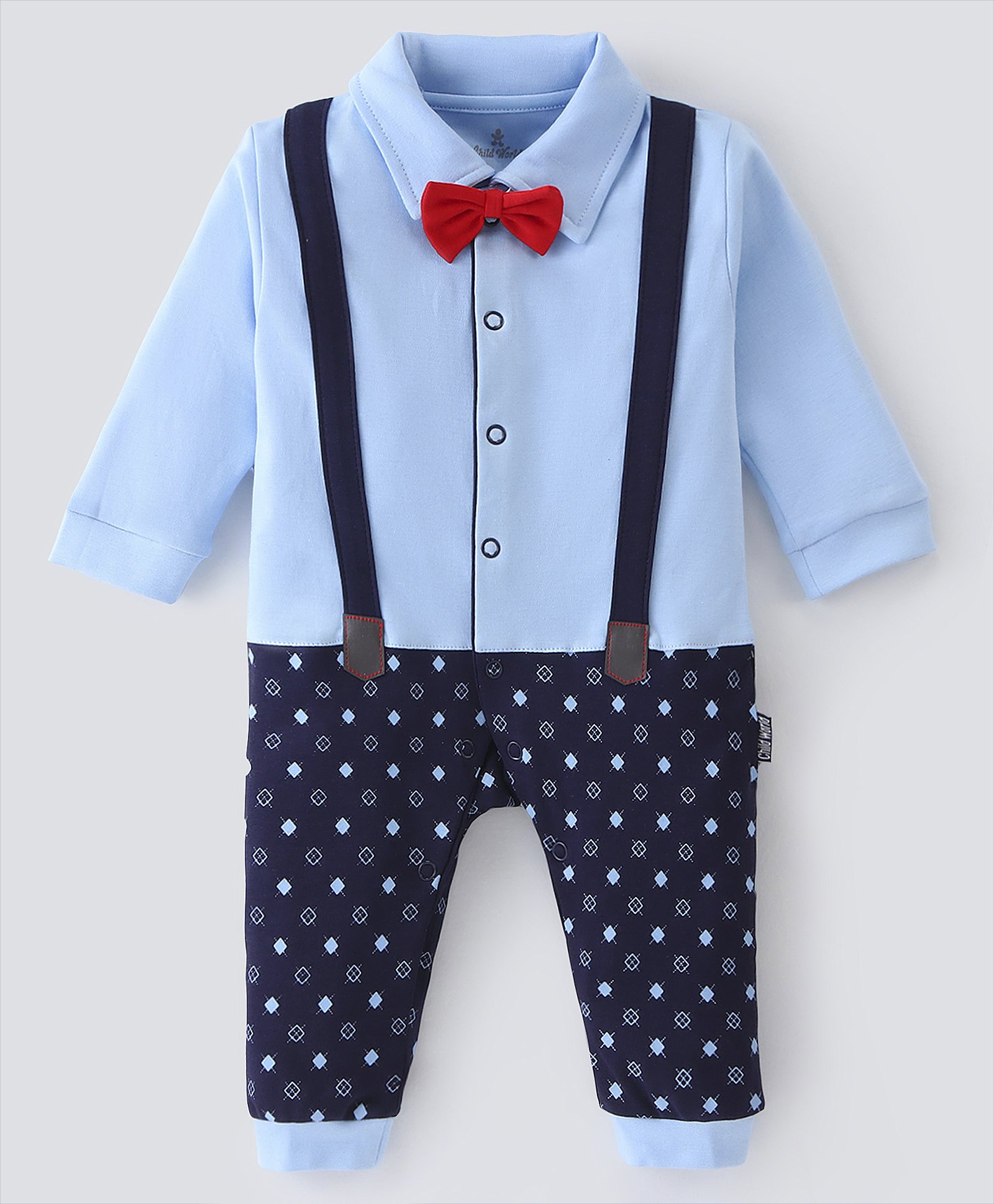 Child World Interlock Knit Full Sleeves Party Printed Romper with Bow - Light Blue-picture-20