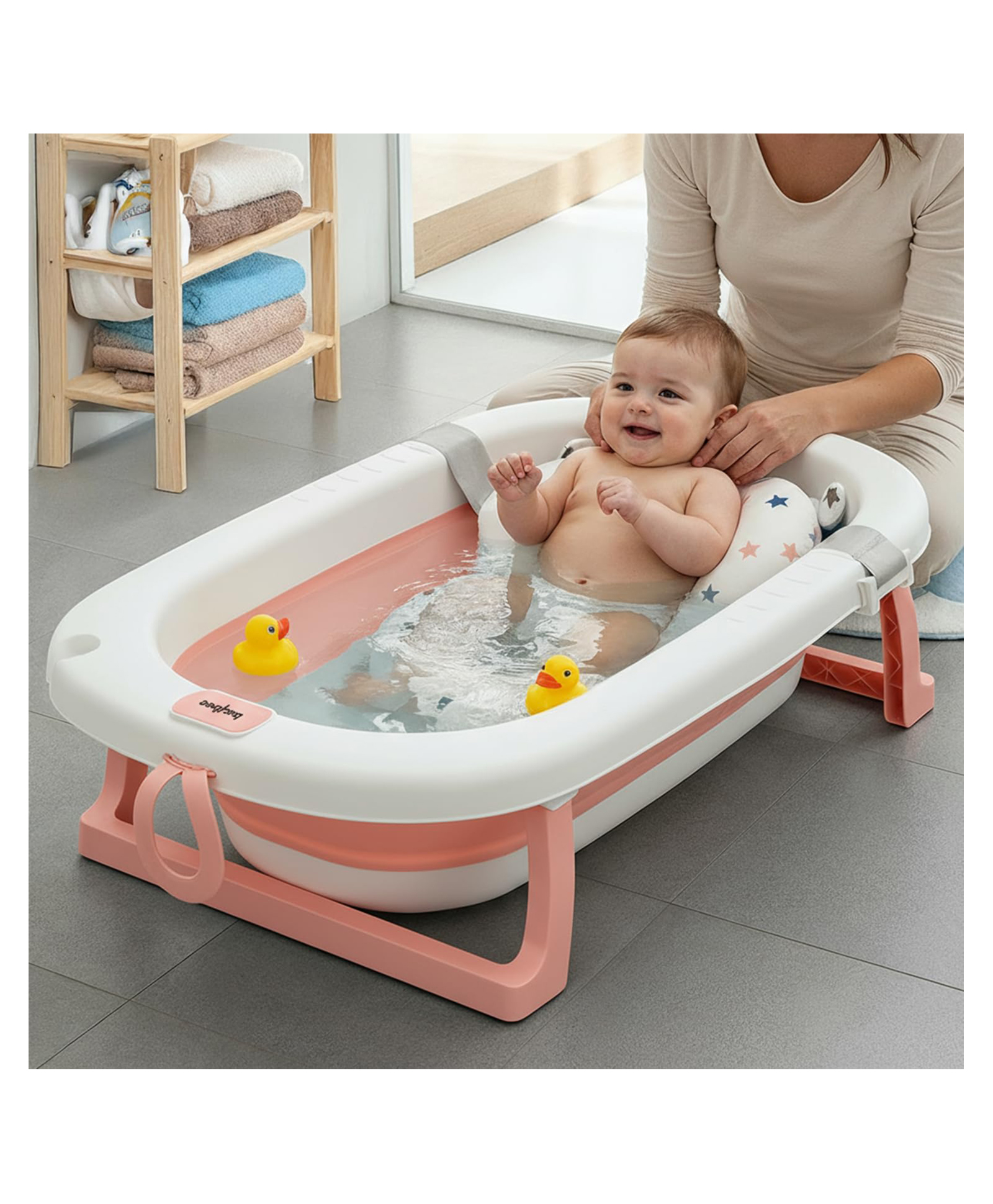 Baybee Jolly Pro Kids Bath Tub for Baby Mini Swimming Pool for Kids, Foldable Bathtub for Baby with Anti Skid Base, Support Cushion & Drainer (Pink)-picture-12