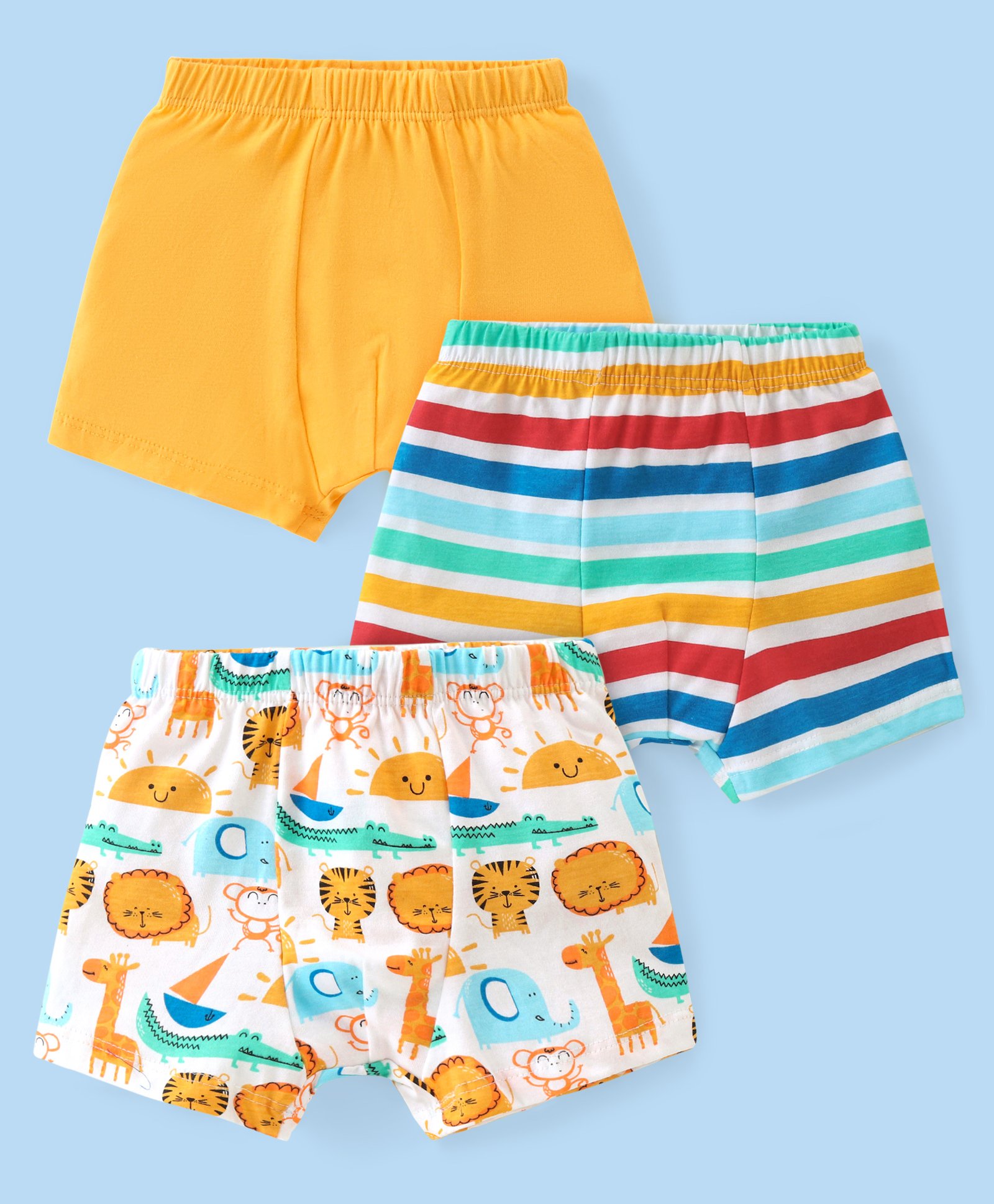 Babyhug 100% Cotton Above Knee Length Striped Trunks with Tiger Print Pack of 3 - Multicolour-image-44