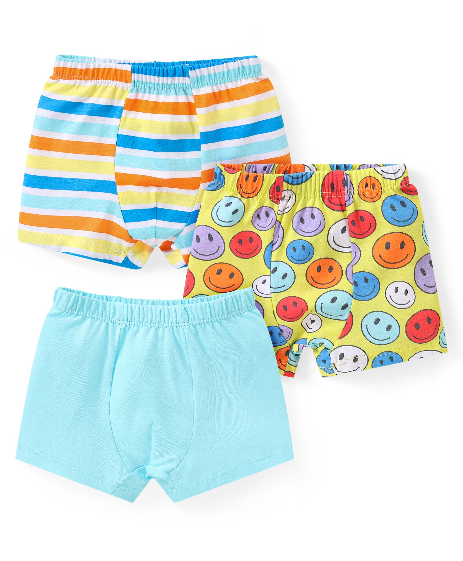 Babyhug 100% Cotton Above Knee Length Trunks Striped & Smiley Print Pack of 3  Multicolour-image-38