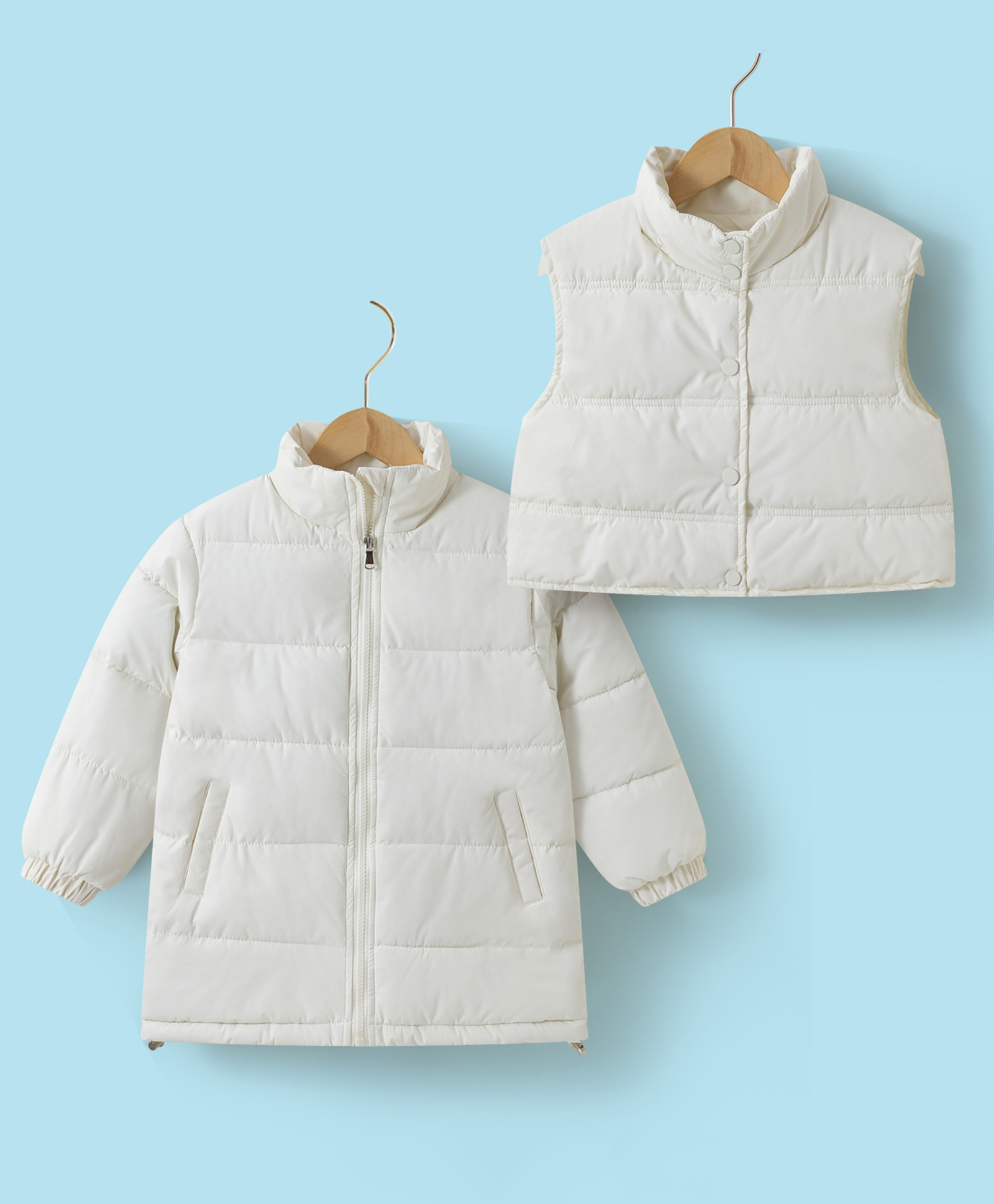 Kookie Kids Full Sleeves & Sleeveless Padded Quilted Jackets With Solid Colour Pack of 2 - White-image-26