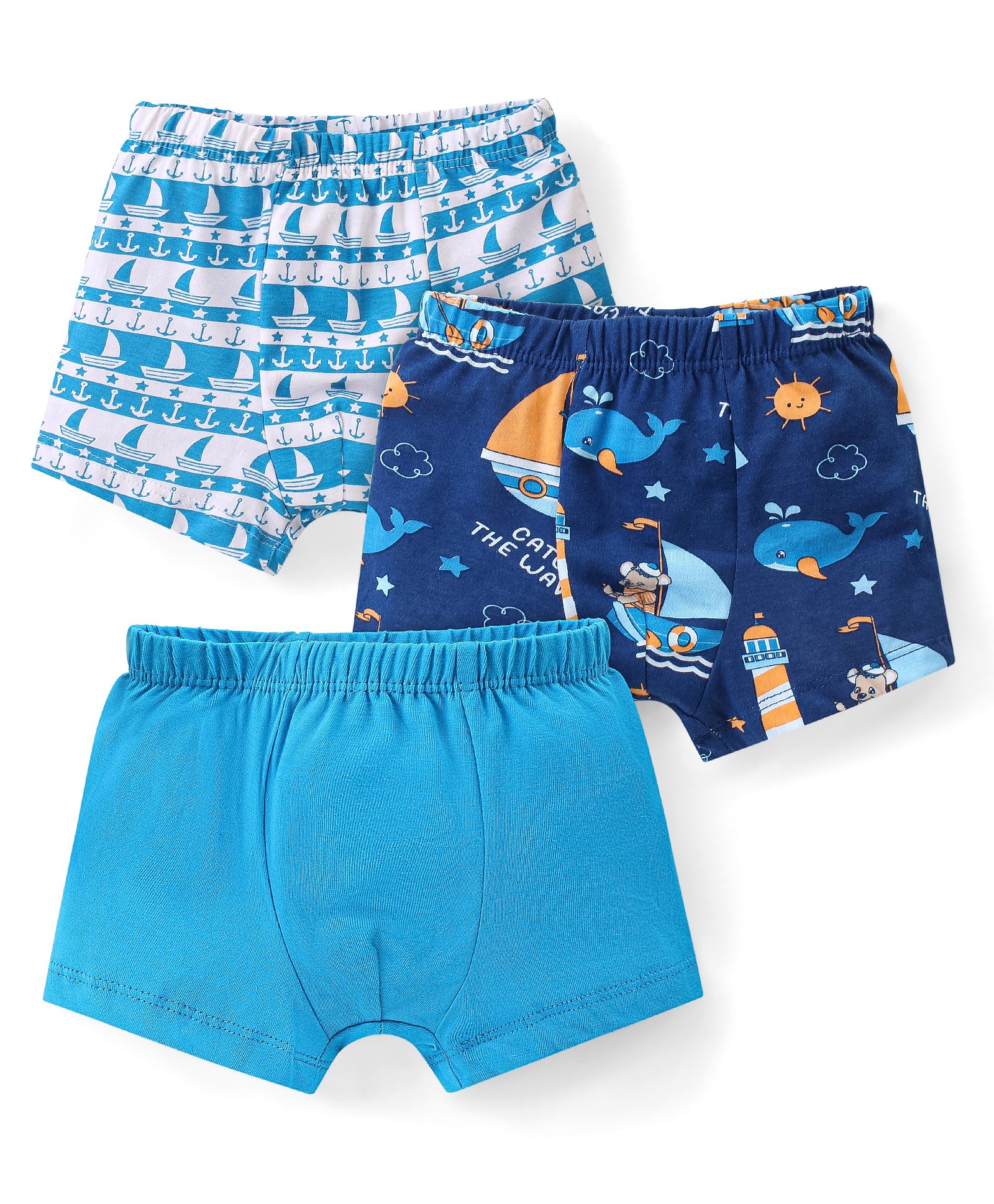 Babyhug 100% Cotton Knit Trunks Boats & Whales Print Pack of 3 - Multicolour