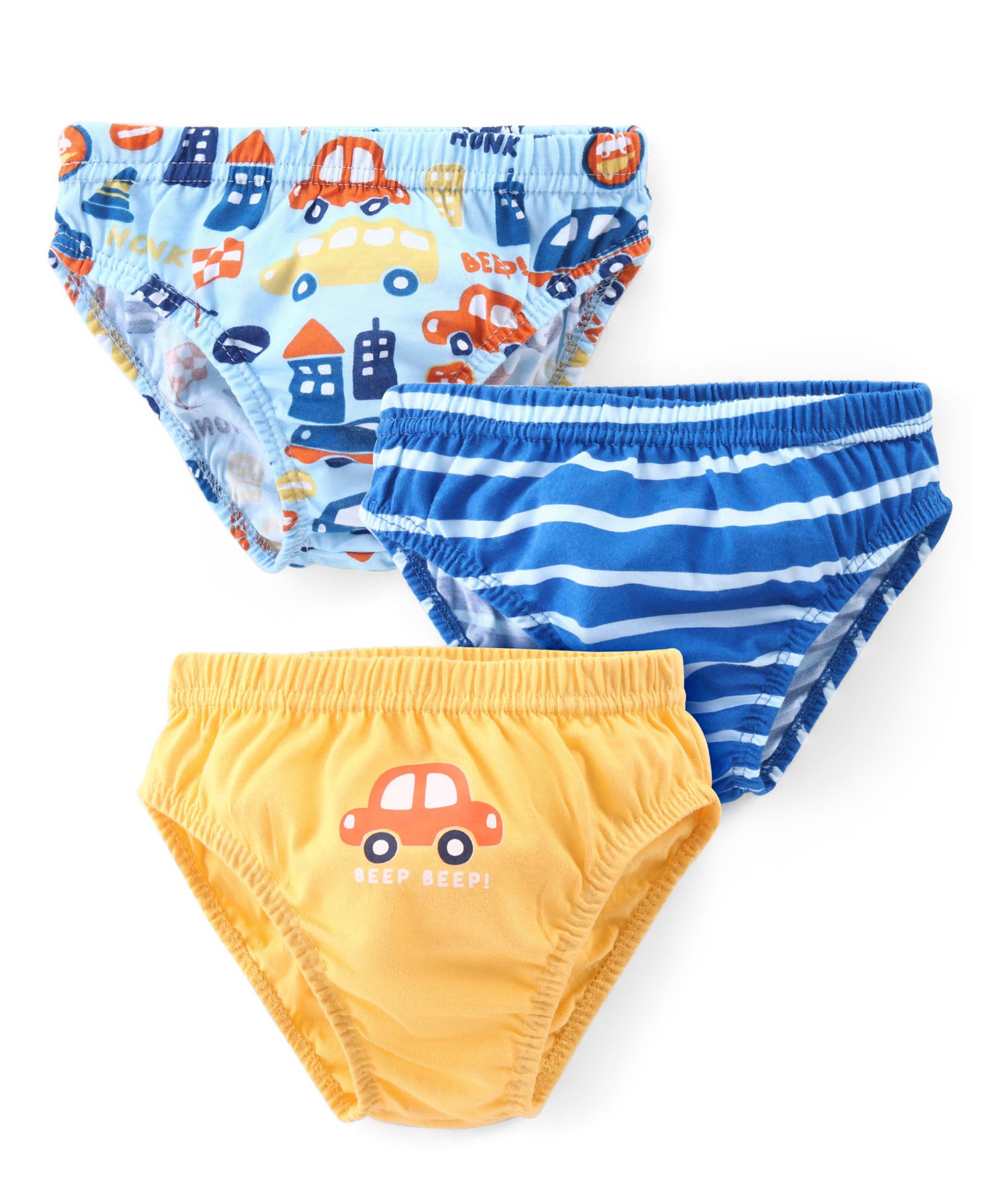 Babyhug 100% Cotton Knit Briefs Striped and Cars Print Pack of 3 - Multicolor-image-20
