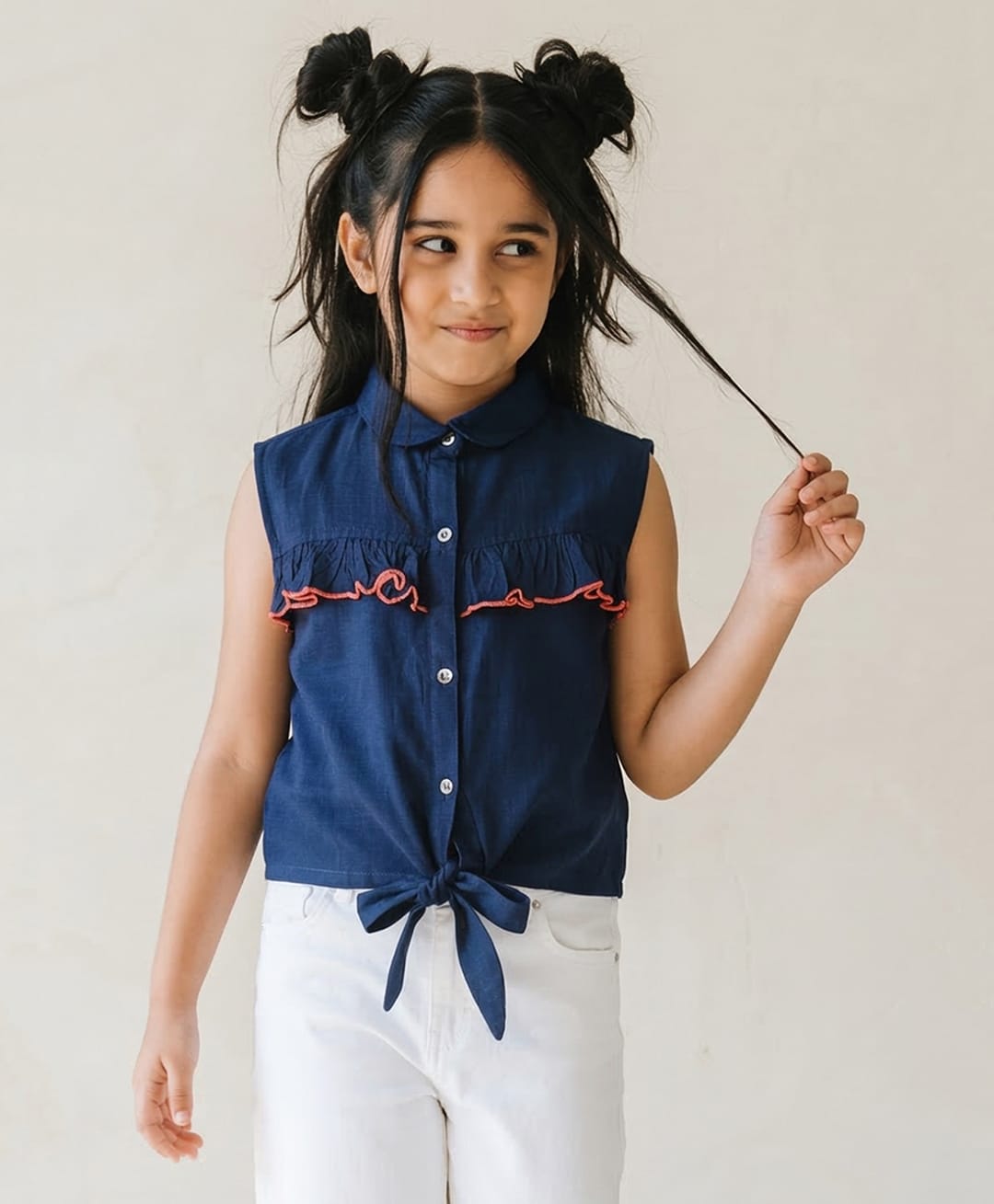 Tales & Stories Sleeveless Solid Shirt Style Top - Blue-image-40